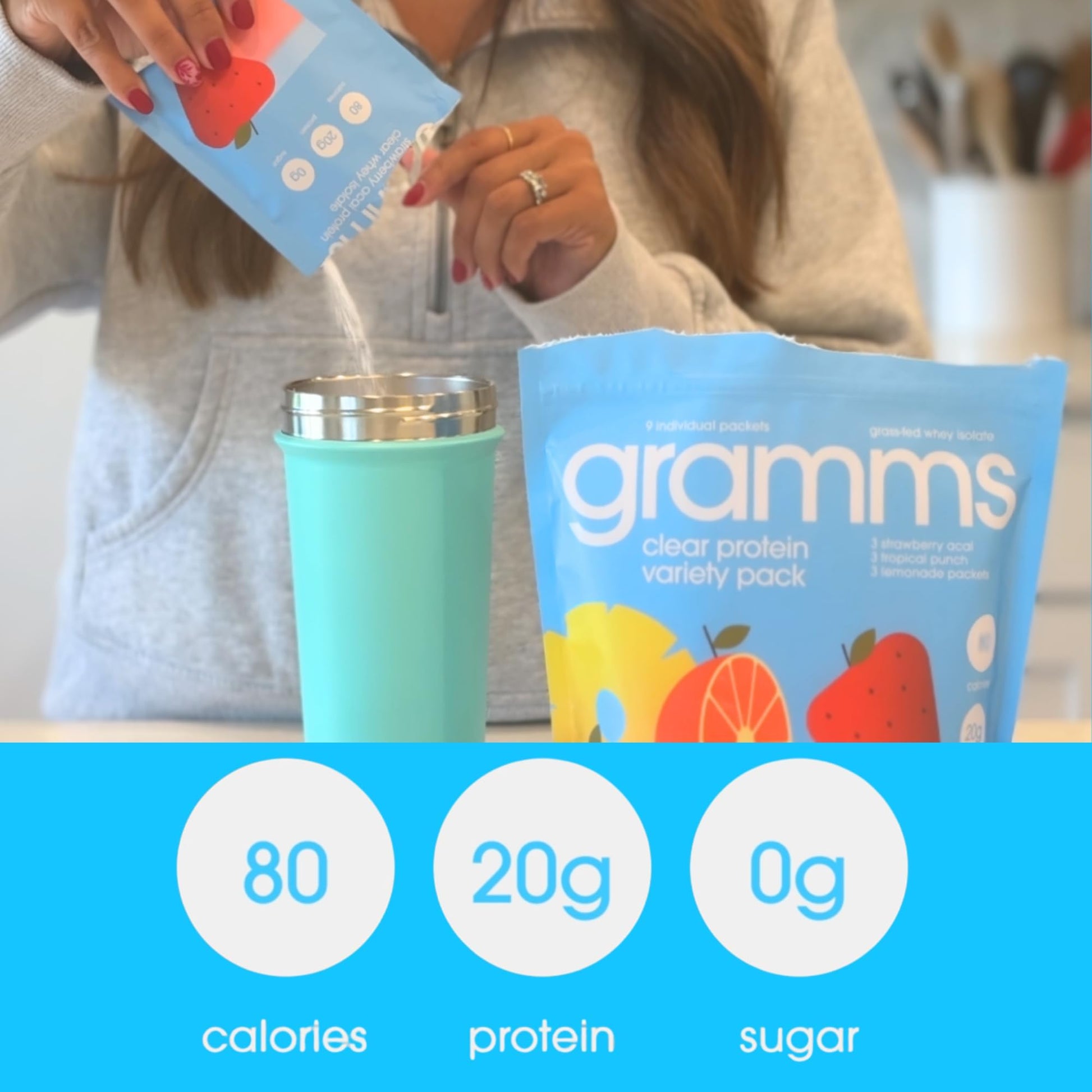 GRAMMS Clear Protein Powder Packets 20G Protein Sample Packets Variety Flavors for Women & Men | Lactose Free, Grass-Fed Whey Isolate, Gluten Free, Zero Sugar, Gut Friendly, Non-Bloating(9 Pack) GRAMMS buy supplements canada