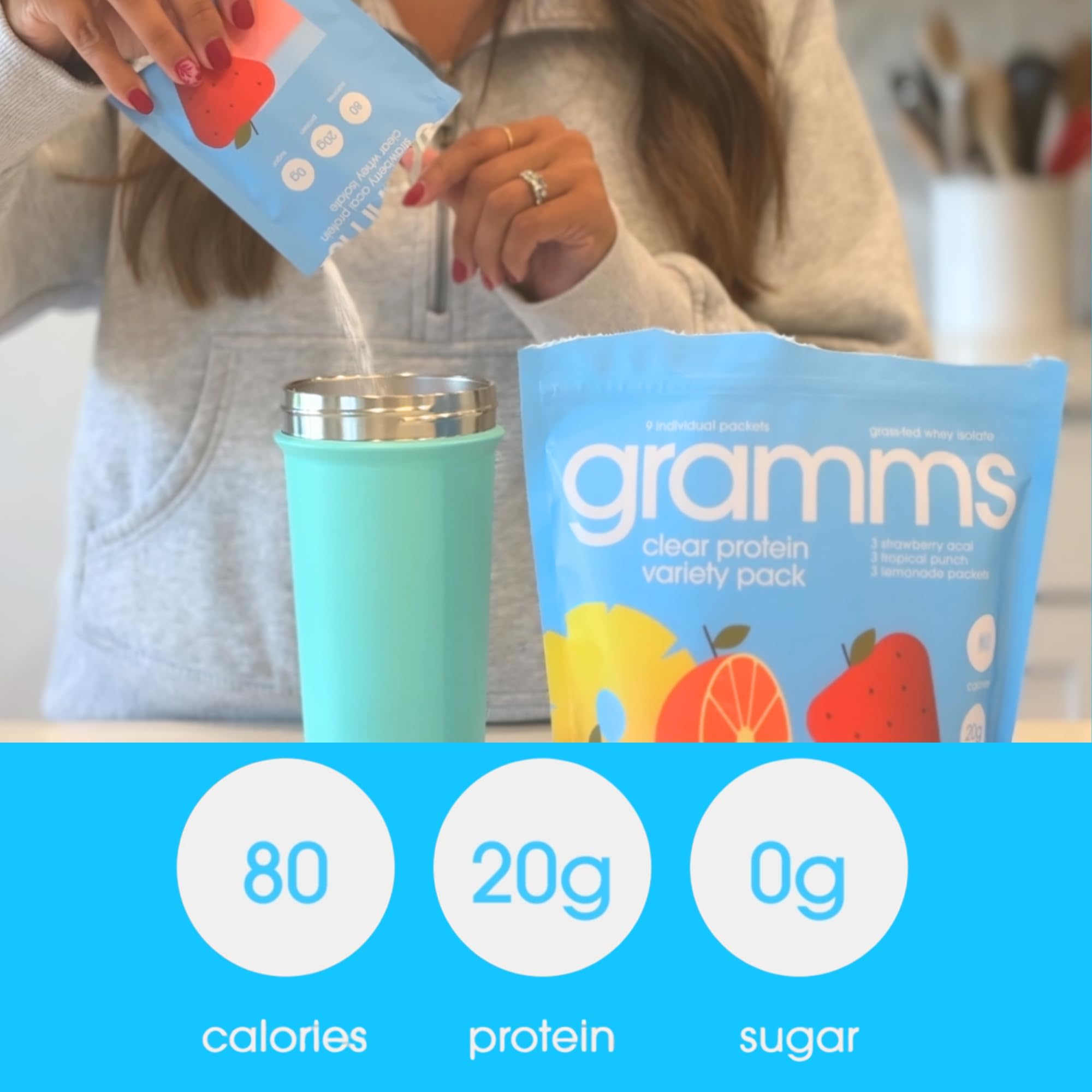 GRAMMS Clear Protein Powder Packets 20G Protein Sample Packets Variety Flavors for Women & Men | Lactose Free, Grass-Fed Whey Isolate, Gluten Free, Zero Sugar, Gut Friendly, Non-Bloating(9 Pack) GRAMMS buy supplements canada