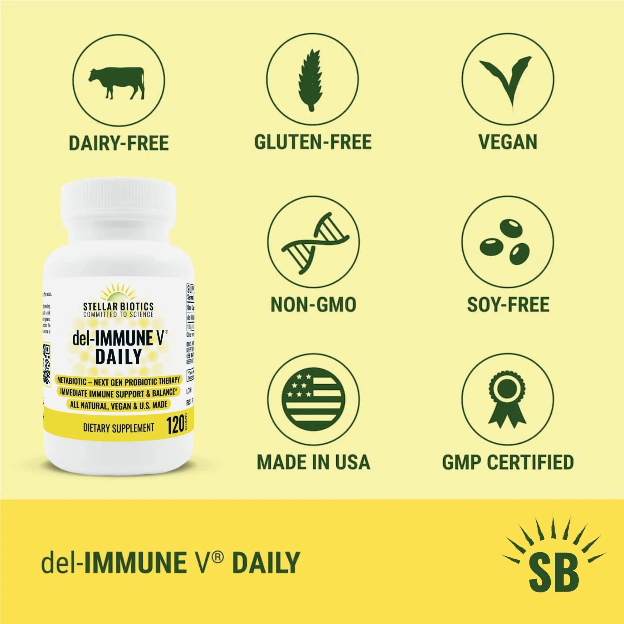 Del-Immune V® Daily by Stellar Biotics, All-Natural Immune Support & Gut Health, Immediate Care, Metabiotic: NextGen Probiotic Therapy (120 Caps) Del-Immune V buy supplements canada