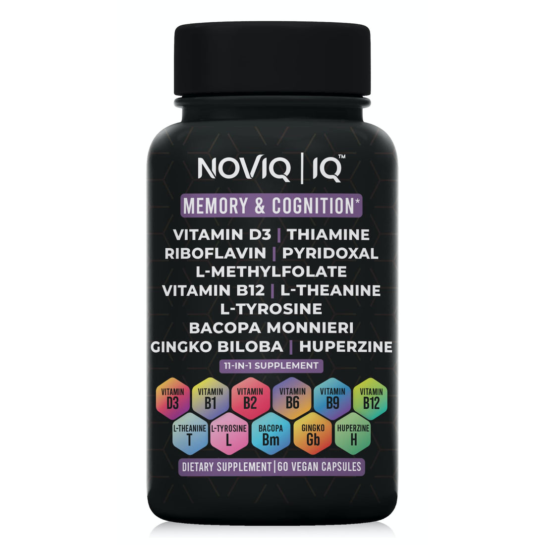 11-in-1 Supplement: Supports Memory & Cognition - 100mg Ginkgo 150mg Bacopa 300mcg Huperzine 200mg L-Theanine 150mg L-Tyrosine & Bioactive B-Complex NOVIQ buy supplements canada