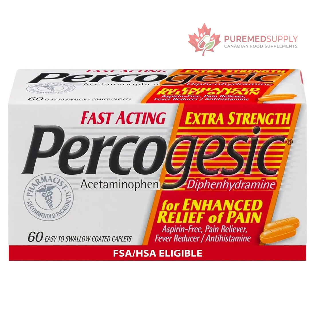Percogesic Extra Strength Acetaminophen & Diphenhydramine Pain Relief, Fast-Acting Aspirin-Free Fever Reducer & Antihistamine, 60 Count Percogesic buy supplements canada