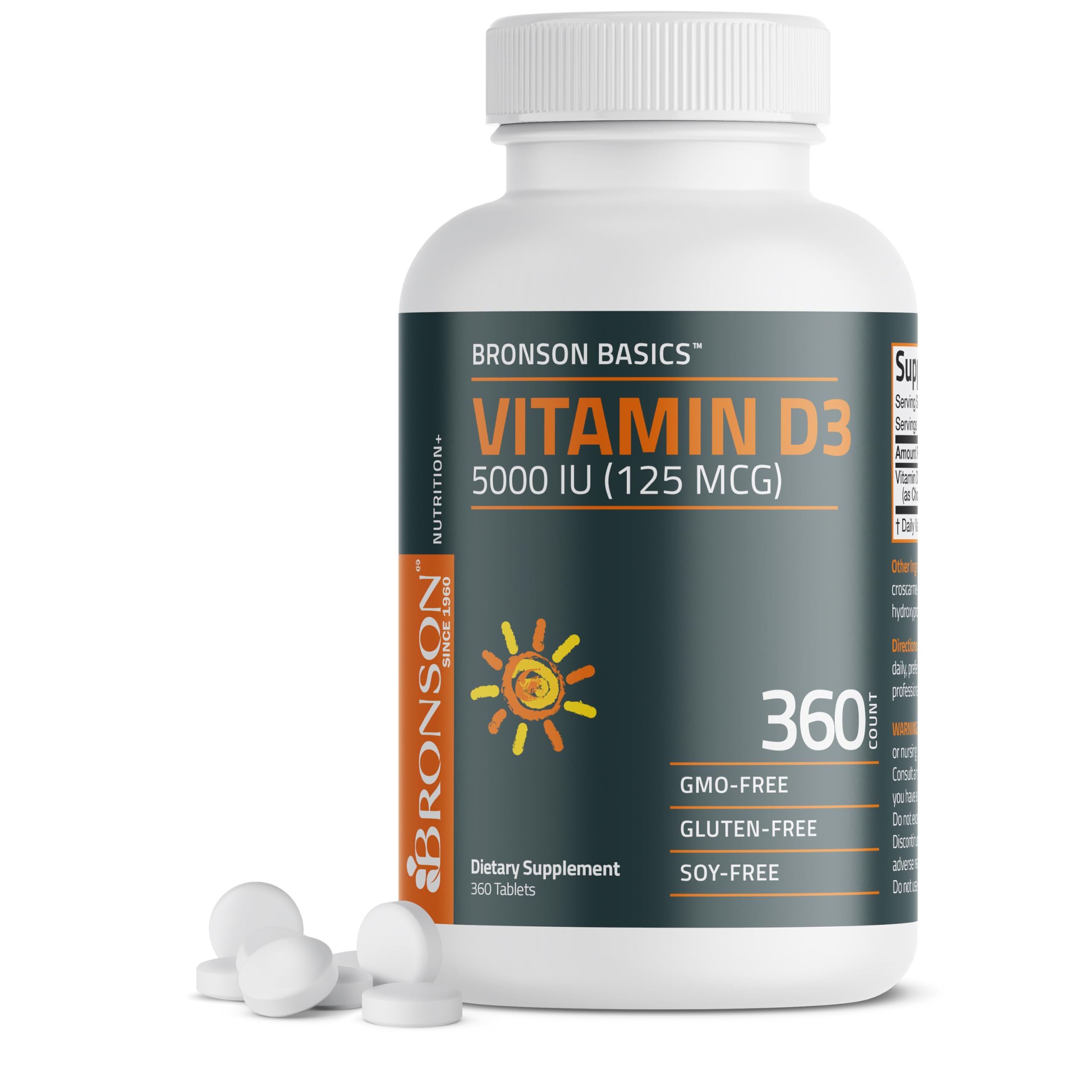 Bronson Vitamin D3 5000iu (125mcg) Healthy Muscle Function and Immune Support, Non-GMO, 360 Tablets Bronson buy supplements canada