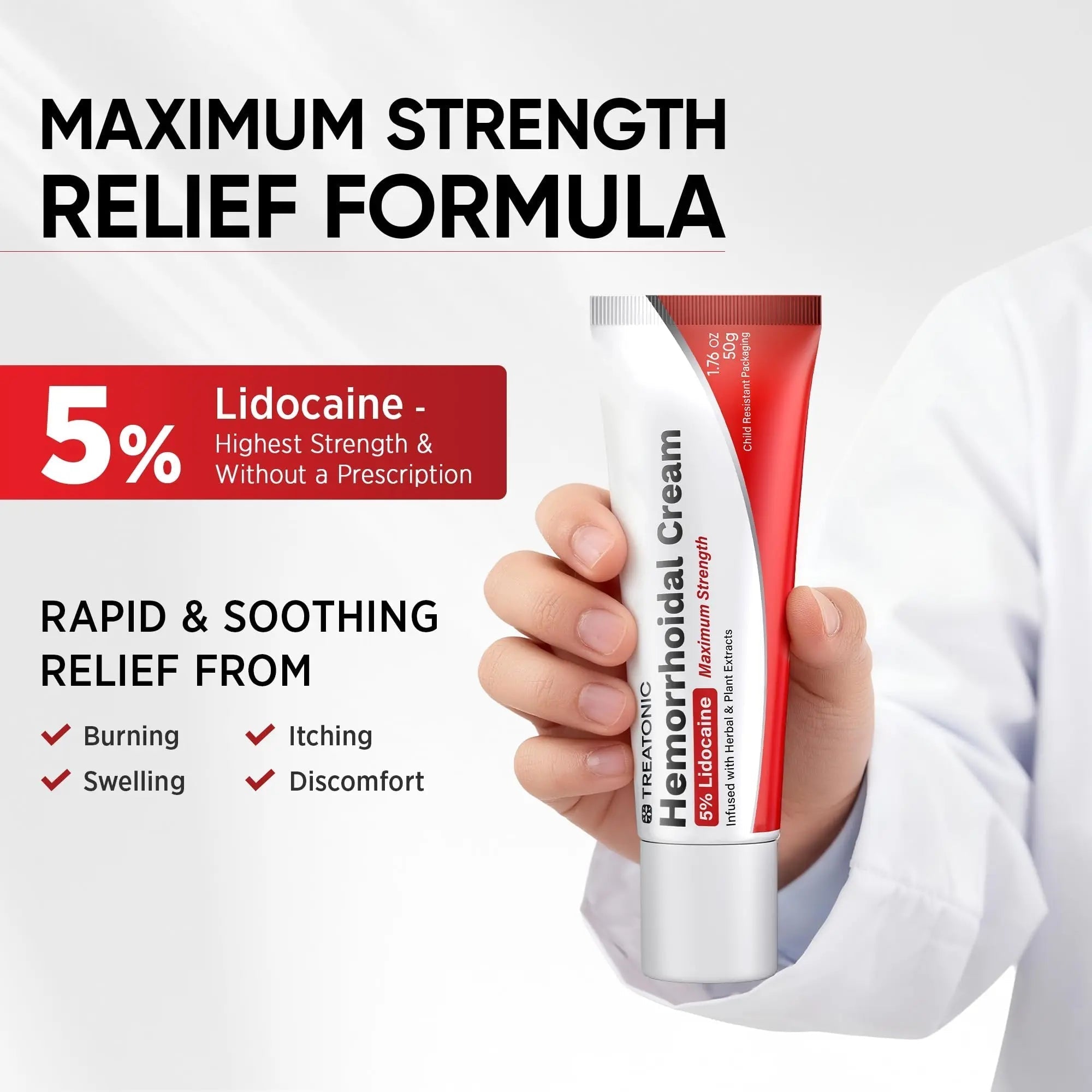 Treatonic Hemorrhoid Treatment Cream: 5% Lidocaine Hemorrhoid Cream for Numbing Relief of Pain, Burning, Itching, Discomfort, & Swelling - Fissure & Hemorrhoids - 1.76 oz Treatonic buy supplements canada