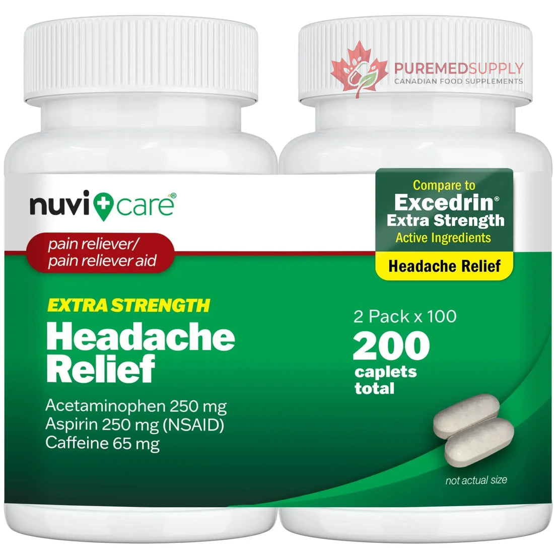 NUVICARE Headache Relief with Acetaminophen 250 mg, Aspirin (NSAID) 250 mg, Caffeine 65 mg - Temporary Relief of Minor Aches & Pains - Compare to Excedrin Extra Strength Pain Reliever (2 Pack) NUVICARE buy supplements canada