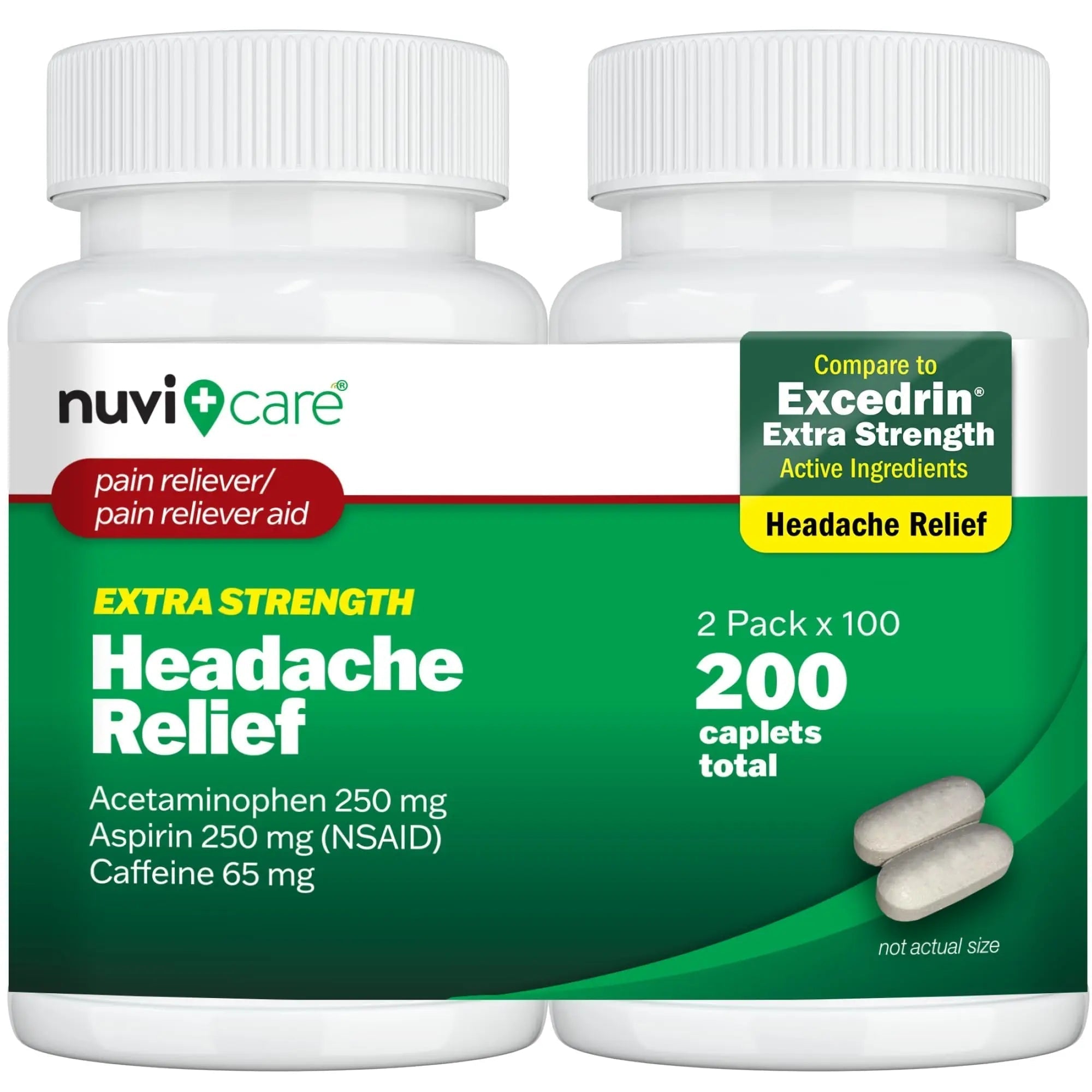 NUVICARE Headache Relief with Acetaminophen 250 mg, Aspirin (NSAID) 250 mg, Caffeine 65 mg - Temporary Relief of Minor Aches & Pains - Compare to Excedrin Extra Strength Pain Reliever (2 Pack) NUVICARE buy supplements canada