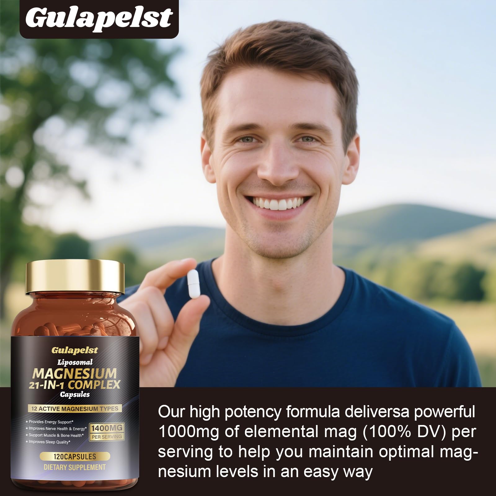 21 in 1 Liposomal 1400mg Magnesium Complex (Citrate, Glycinate, Malate etc) Capsule - 12 Active Types Magnesium with Vitamin D3, B6, B12, C, Ashwagandha & CoQ10 for Women & Men Gulapelst buy supplements canada