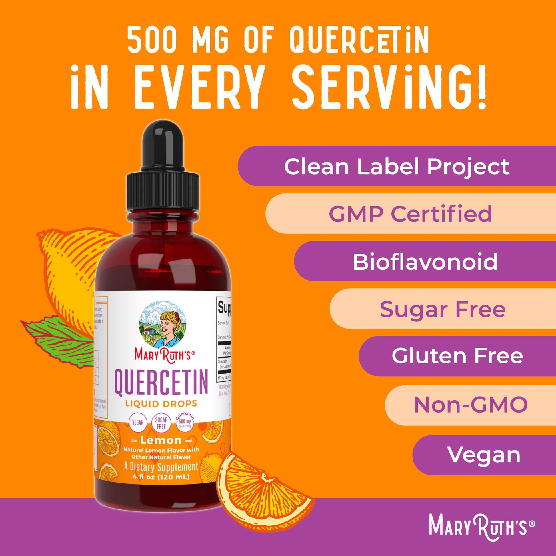 MaryRuth Organics Quercetin Liquid Drops | Sugar Free | 500mg for Adults 18 & Over | Cardiovascular Health for Adults | Bioflavonoid | Vegan | Non-GMO | Gluten Free | 4 Fl Oz MARYRUTH'S buy supplements canada