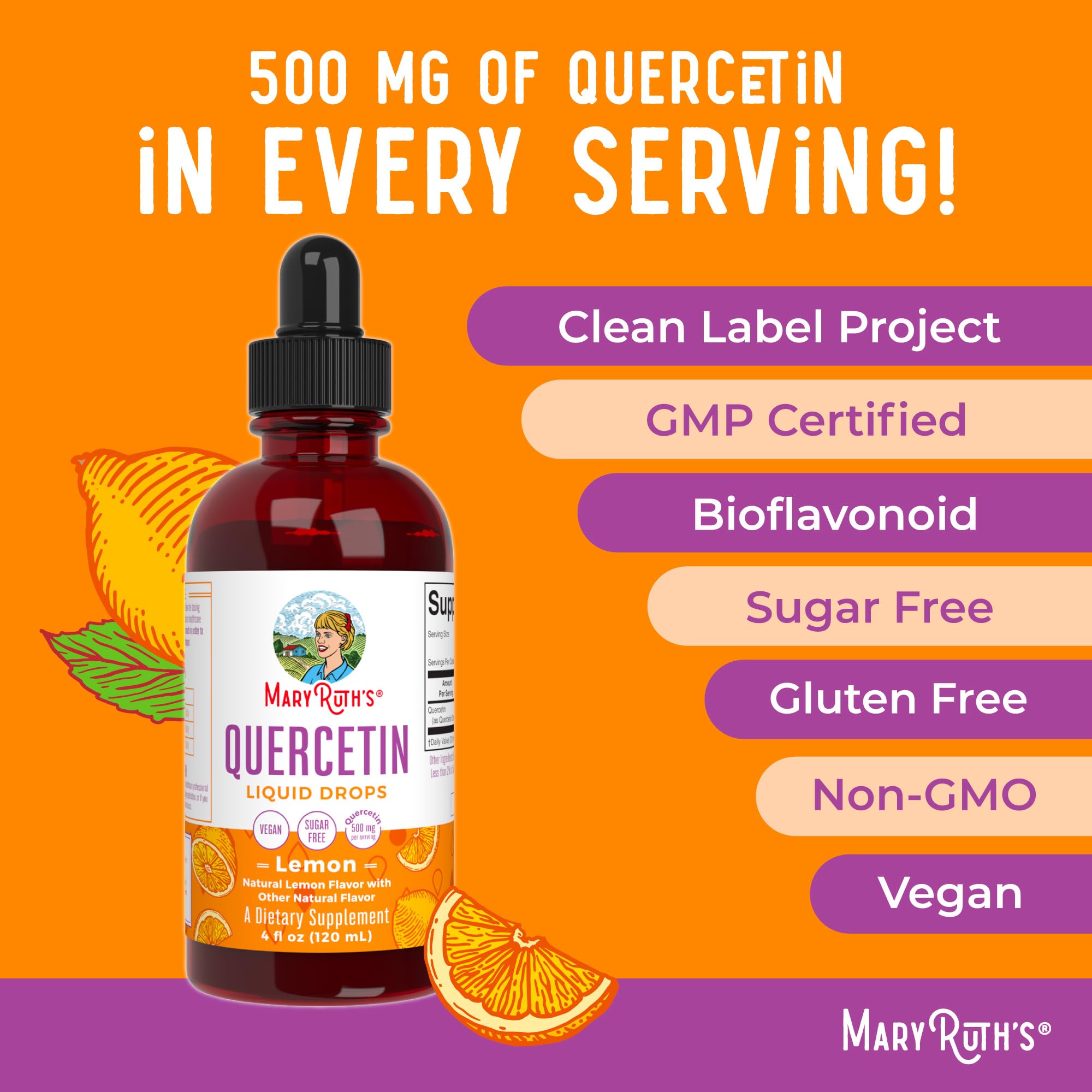 MaryRuth Organics Quercetin Liquid Drops | Sugar Free | 500mg for Adults 18 & Over | Cardiovascular Health for Adults | Bioflavonoid | Vegan | Non-GMO | Gluten Free | 4 Fl Oz MARYRUTH'S buy supplements canada