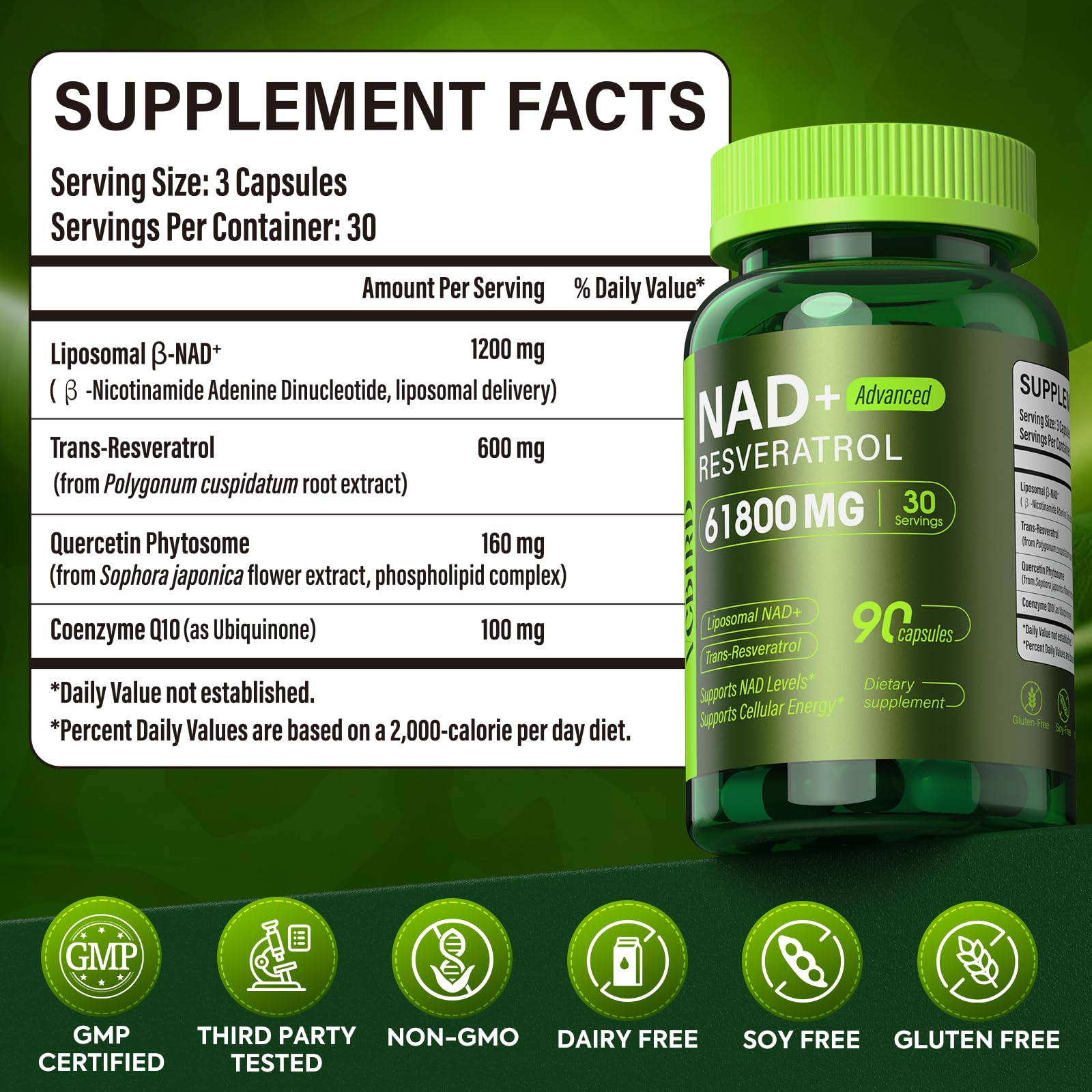 Nad Resveratrol Supplement 61800mg Per Bottle – Liposomal Nad+ Resveratrol for Women & Men – High Purity 1200mg Nad+ Supplement for Energy & Healthy Aging, Resveratrol, Quercetin, CoQ10 – 90 Counts VCBIRD buy supplements canada
