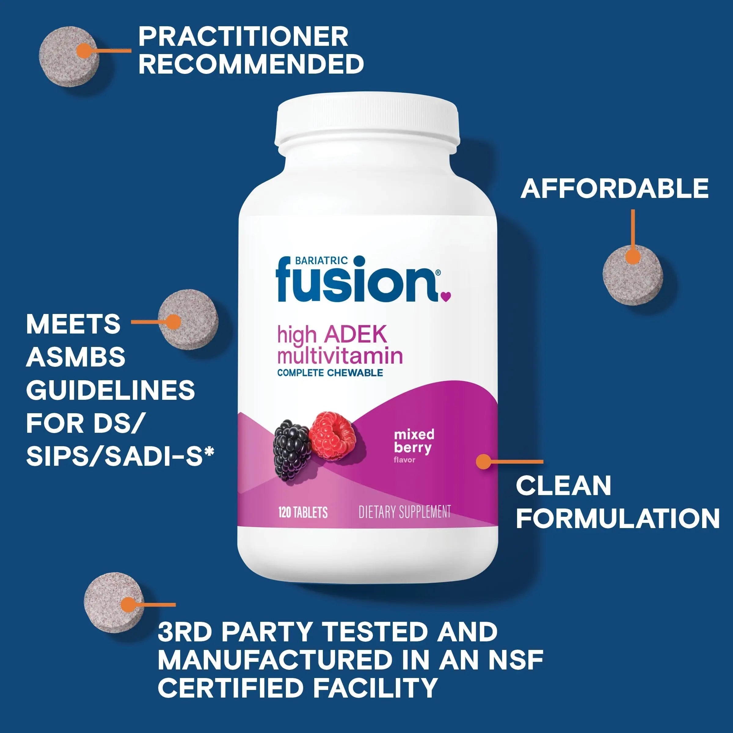 Bariatric Fusion Chewable Multivitamin with High ADEK Vitamins | Multi for Duodenal Switch Patients | Mixed Berry Flavored Tablets | Bariatric Fusion buy supplements canada