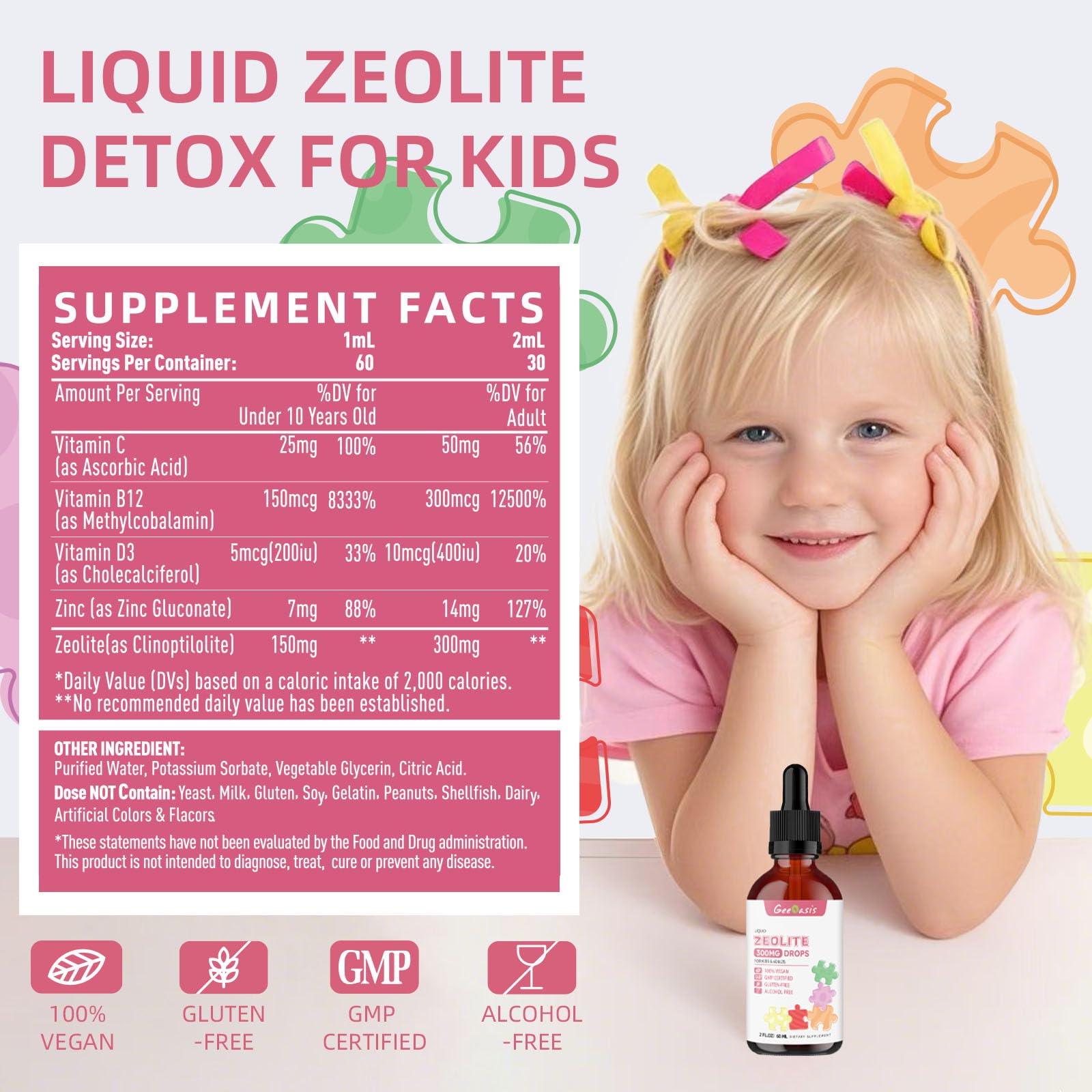 Geeoasis Zeolite Detox for Kids & Adults, 300 mg Zeolite Clinoptilolite Liquid with Vitamin B12 & D3, Vitamin C & Zinc Gluconate, Immune Support & Gut Health, Natural Strawberry Flavor, 2 Fl Oz Geeoasis buy supplements canada