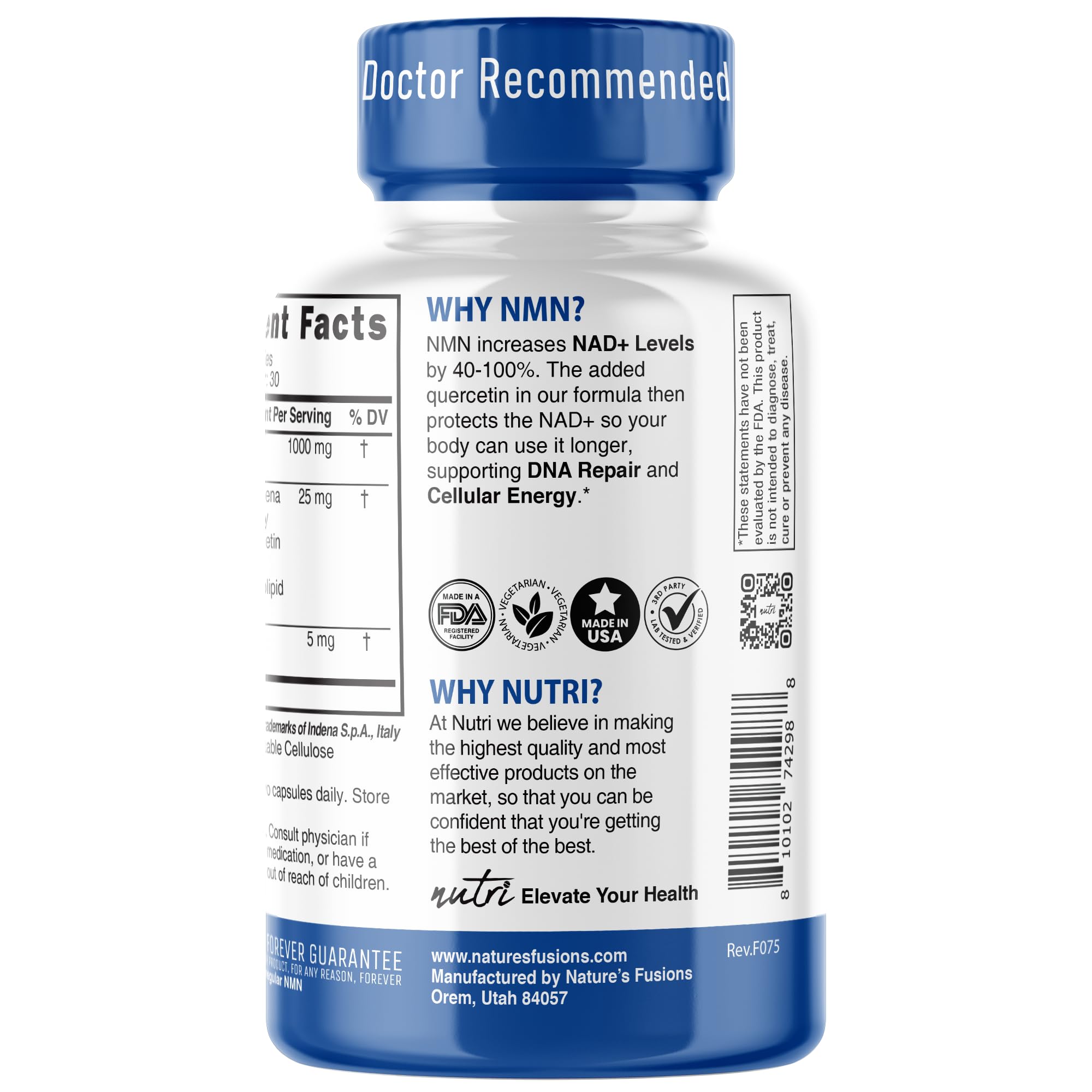 NMN Supplement 1000mg NAD Supplement - Nutri Ultra High Absorption Stabilized NMN Nicotinamide Mononucleotide, 40% More NAD+ with Quercetin Phytosome & Black Pepper - mnm supplement (60 Capsules) Nature's Fusions buy supplements canada