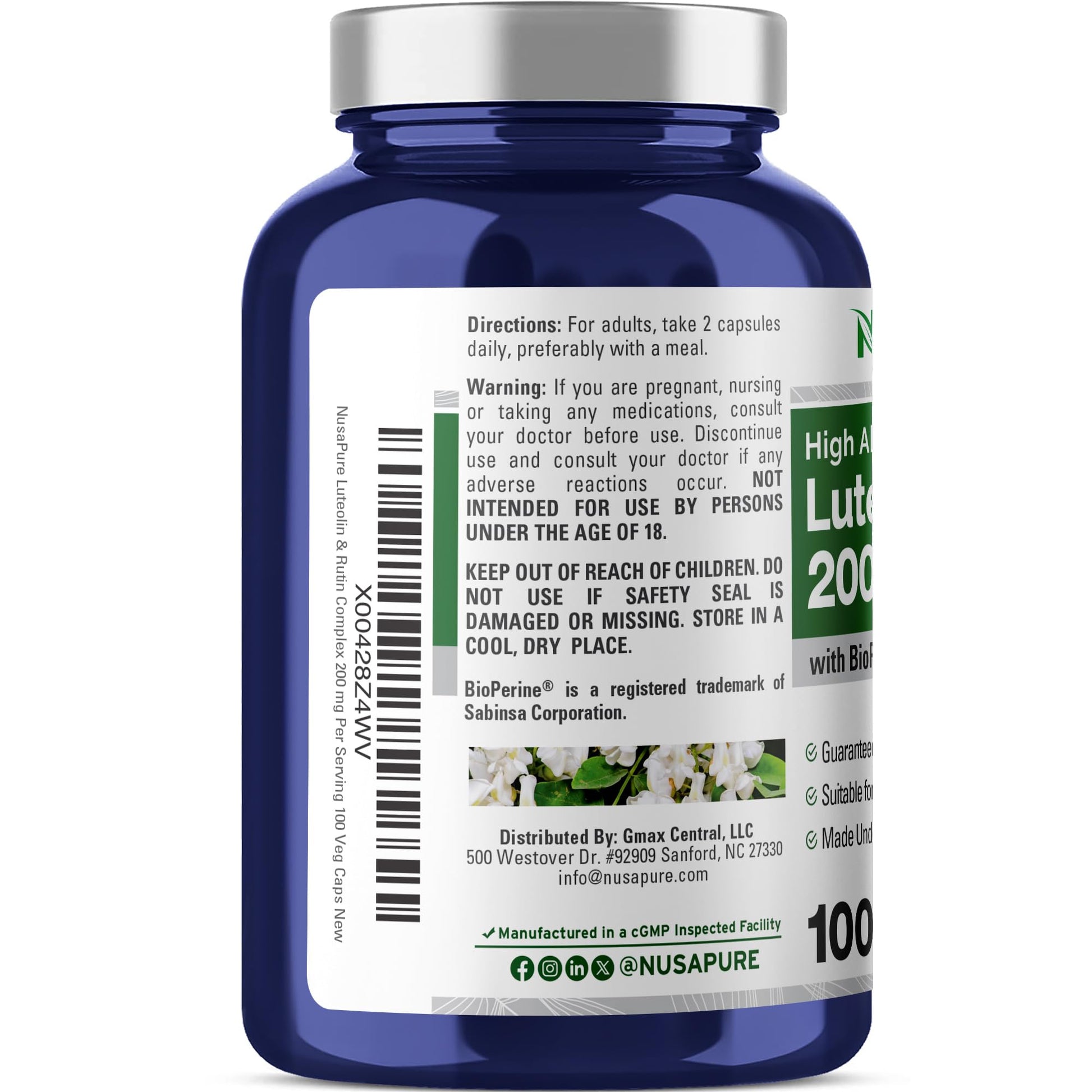 NusaPure Luteolin Complex with Rutin 200 mg | 100 Capsules | Vegetarian, Non-GMO & Vegan Flavonoid Formula NusaPure buy supplements canada
