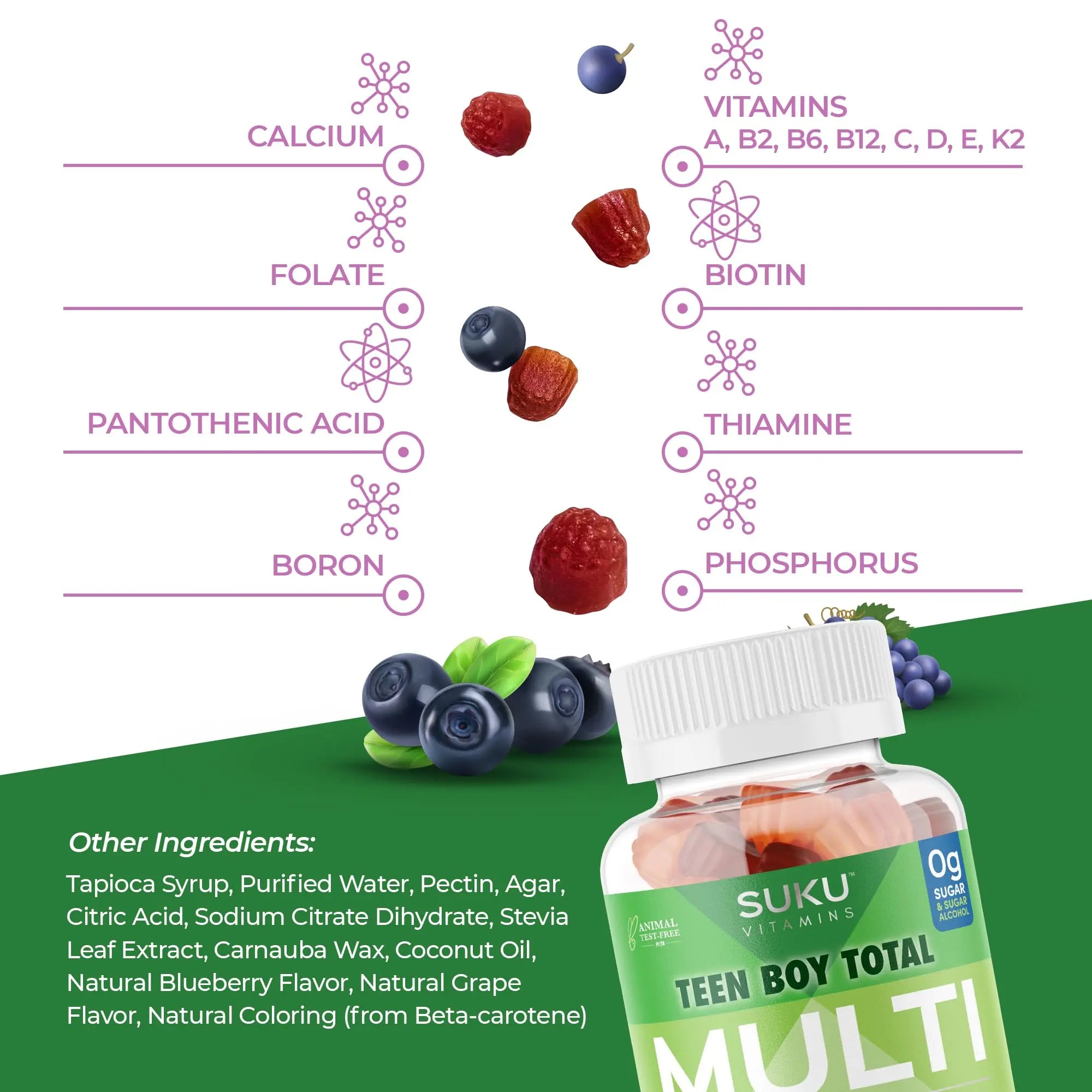 SUKU Teen Boy Multivitamin Gummies – Vitamins A, B12, C, D3, E, Zinc & Biotin – Sugar-Free Vegetarian Supplement SUKU buy supplements canada