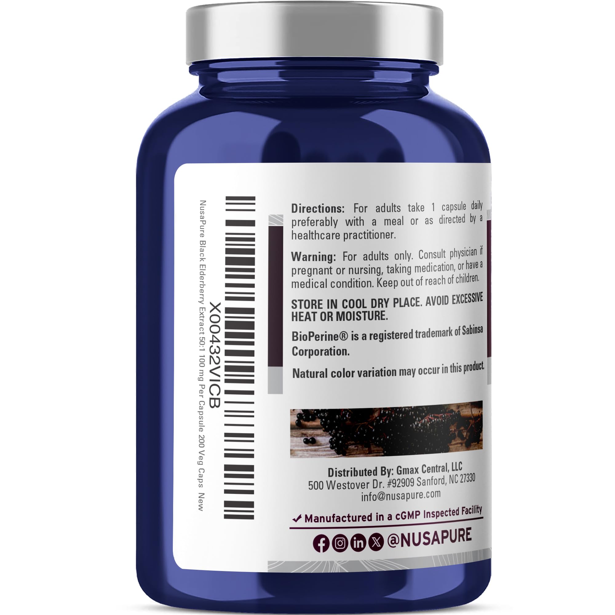 NusaPure Black Elderberry 50:1 Extract, 100 mg Equivalent to 5,000mg per Veggie Capsules, 200 Count (Vegan, Non-GMO, Bioperine) Dietary Supplement NusaPure buy supplements canada