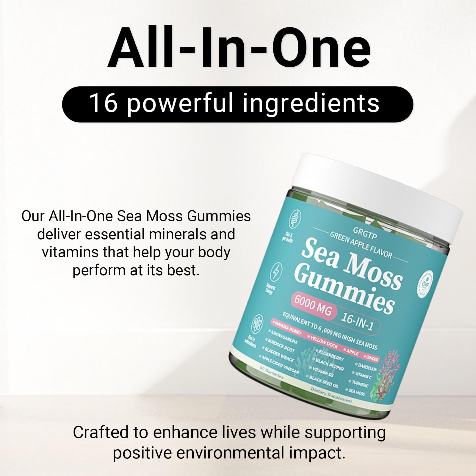 Sea Moss Gummies 16-in-1 - Ashwagandha Black Seed Oil Bladder Wrack Turmeric Vitamin C & D3 with Manuka Burdock Root Dandelion Yellow Dock Natural Detox & Liver Health Immune Support, Energy Boost GRGTP buy supplements canada