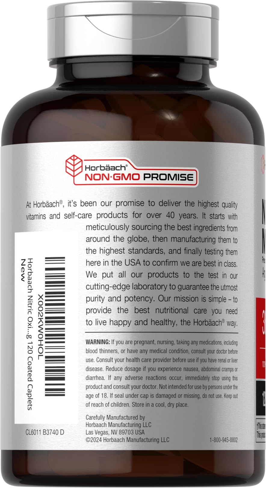 Horbäach Nitric Oxide Max 3600mg | 120 Caplets | with Arginine AAKG for Men and Women | Vegetarian, Non-GMO Horbäach buy supplements canada