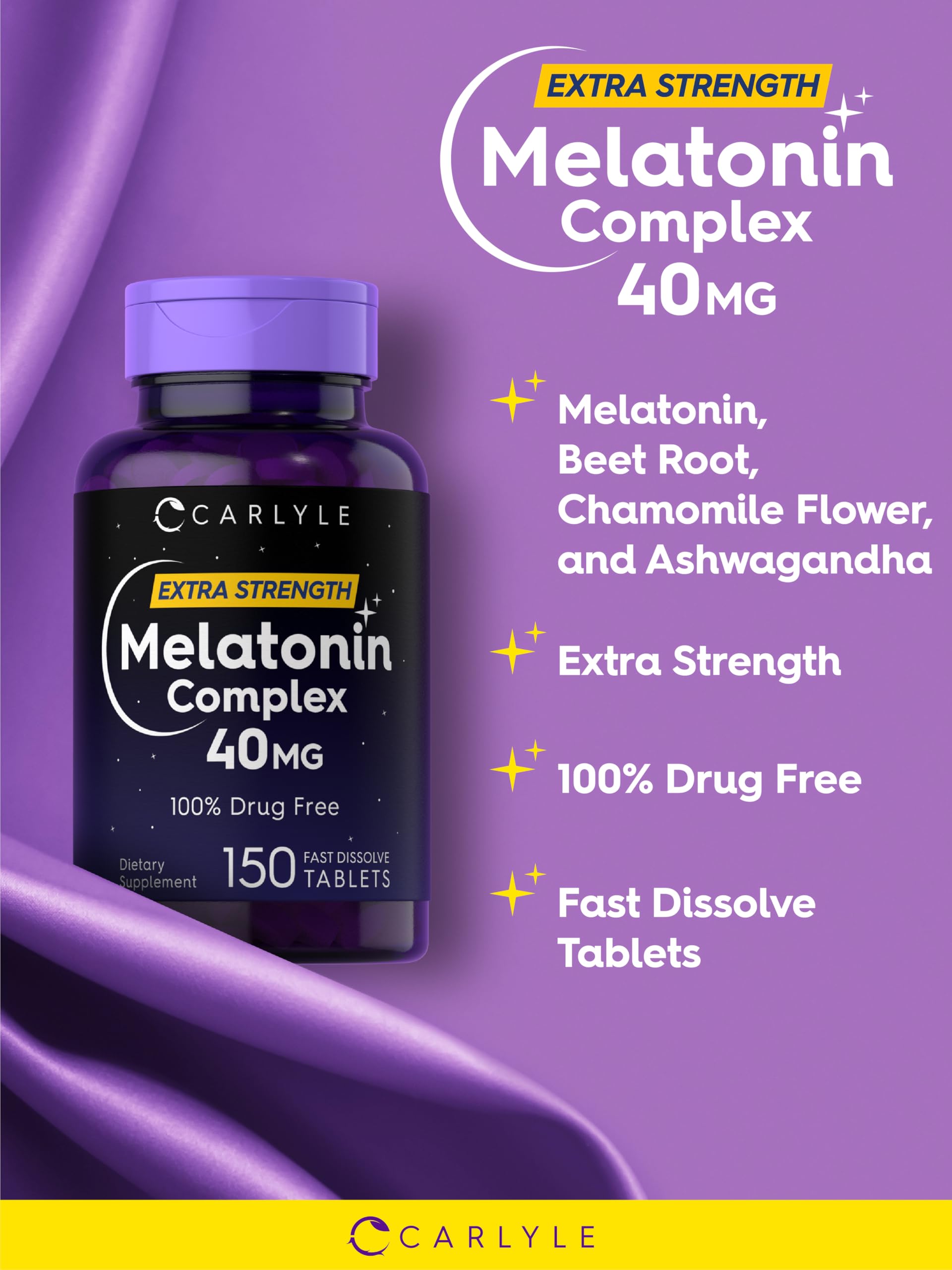 Carlyle Melatonin 40mg Complex | 150 Fast Dissolve Tablets | Extra Strength Support | with Ashwagandha and Chamomile | Vegetarian, Non-GMO, Gluten Free Supplement Carlyle buy supplements canada