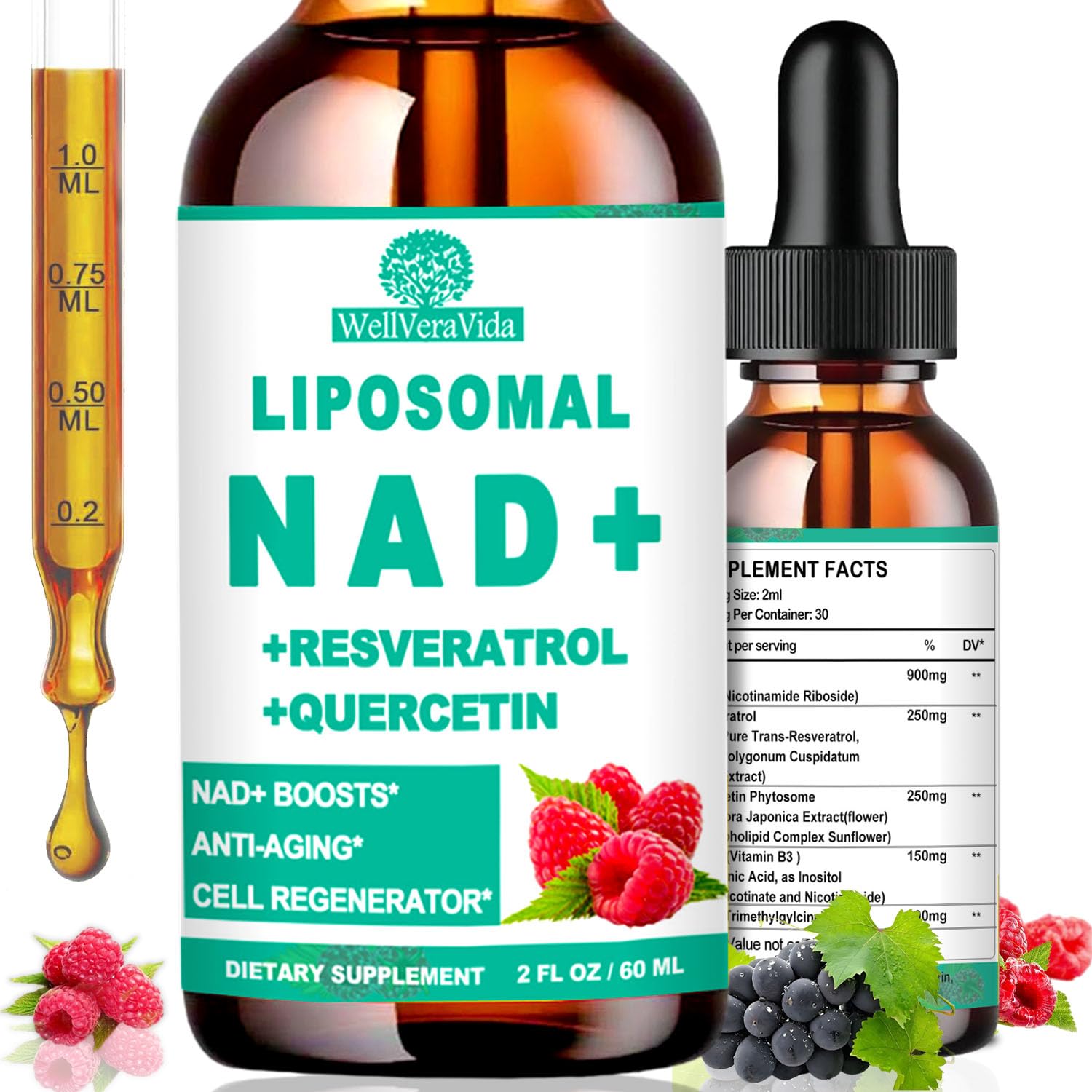 NAD Supplements for Women & Men, Liposomal NAD Nicotinamide Riboside Resveratrol 900mg, TMG, Quercetin, Vitamin B3, Organic Liquid NAD Resveratrol Supplement for Longevity, Energy, Anti-Aging, Focus WellVeraVida buy supplements canada