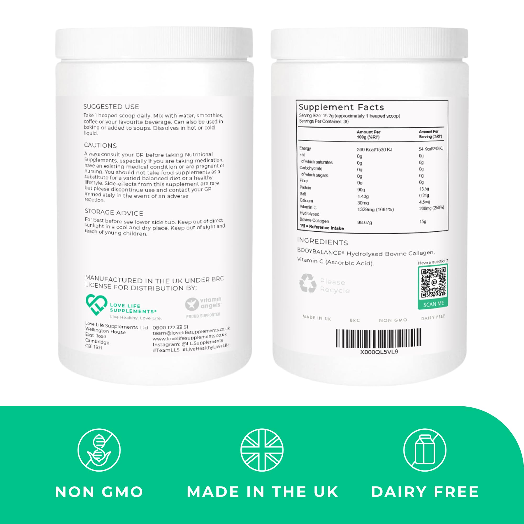BODYBALANCE® Collagen Powder by LLS - Hydrolysed Bovine Collagen Peptides Types 1 & 3 with Vitamin C - Joint, Ligament LOVE LIFE SUPPLEMENTS buy supplements canada