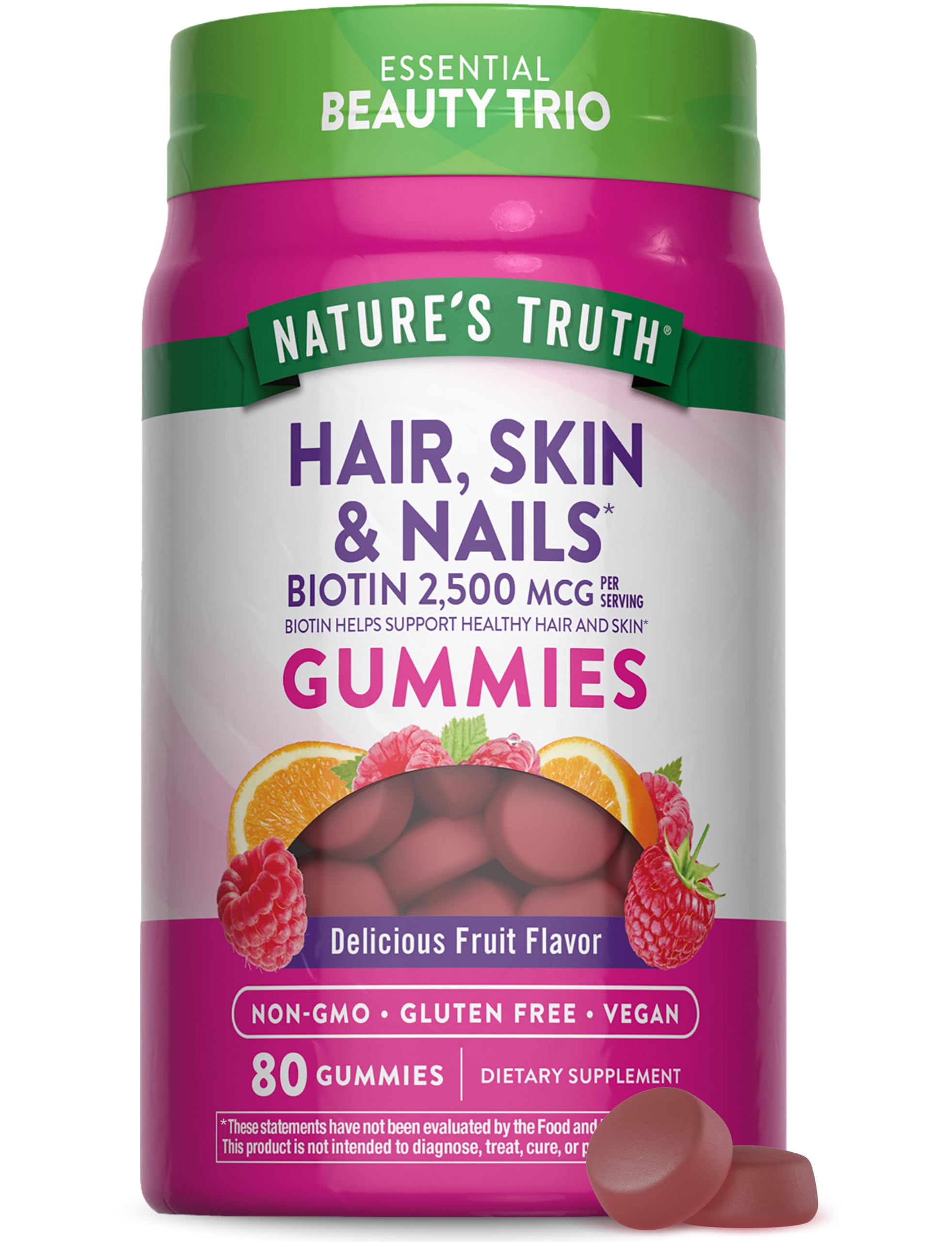 Nature's Truth Hair Skin and Nails Gummies | 80 Count | 2500mcg of Biotin | Vegan, Non-GMO, Gluten Free Supplement Nature's Truth buy supplements canada