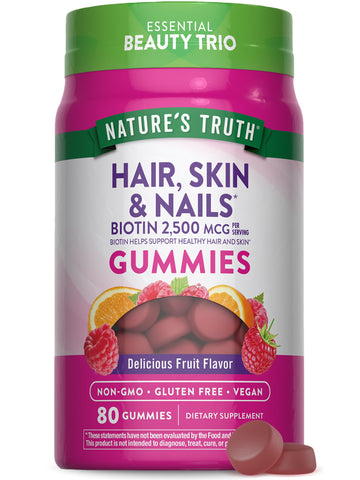 Nature's Truth Hair Skin and Nails Gummies | 80 Count | 2500mcg of Biotin | Vegan, Non-GMO, Gluten Free Supplement Nature's Truth buy supplements canada