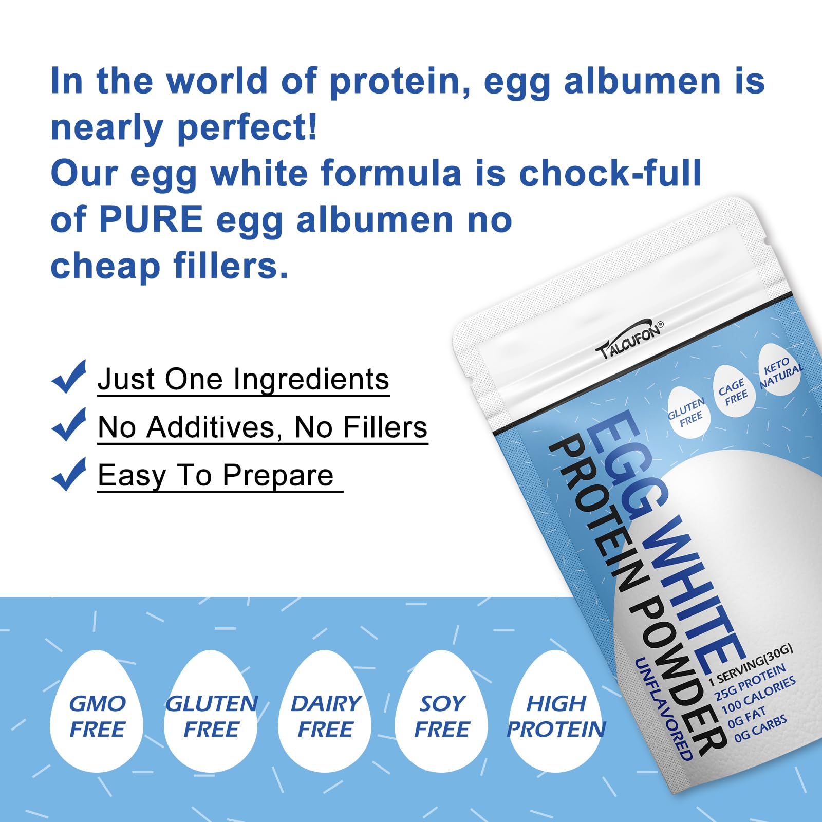 Talcufon Egg White Protein Powder 8 Oz Pasteurized No Additives, High Protein, Gluten-Free Ideal for Baking and Cooking, Unflavored 227G Talcufon buy supplements canada