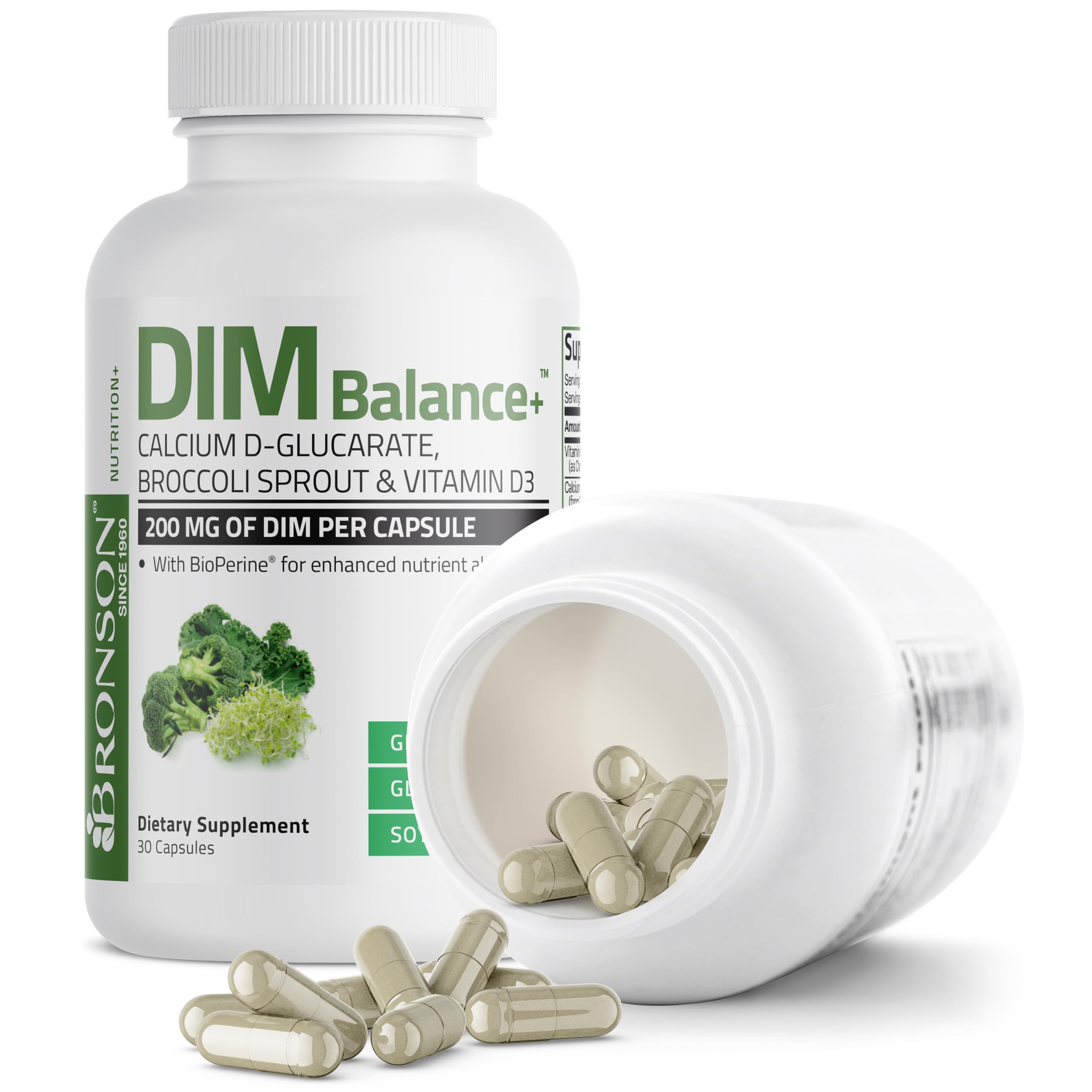 Bronson DIM Balance+ Calcium D-Glucarate, Broccoli Sprouts and Vitamin D3 200 MG of DIM per Capsule Supports Estrogen Metabolism and Balanced Hormone Levels Non-GMO, 30 Vegetarian Capsules Bronson buy supplements canada