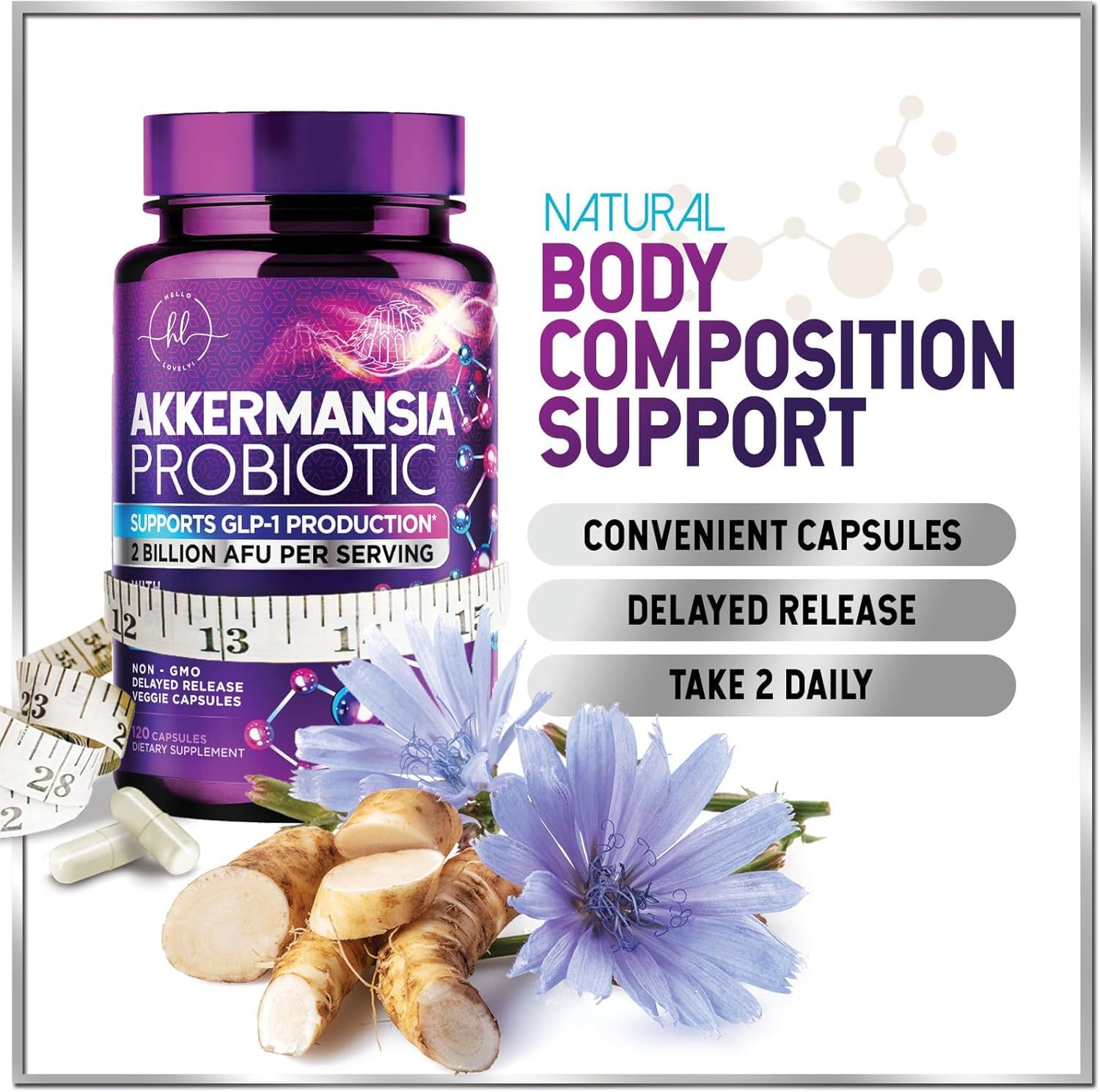 Akkermansia Probiotic - 2 Billion AFU per Serving - Best Strain for GLP-1 Production Support with Prebiotic Fiber for Natural Digestive & Gut Health Hello Lovely! buy supplements canada