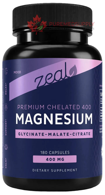 Zeal Naturals Triple Magnesium Complex Supplement - Glycinate, Malate, Citrate | 400mg, 180 Capsules | High Absorption Chelated Magnesium for Sleep, Mood, Muscle Recovery, Relaxation Zeal Naturals buy supplements canada