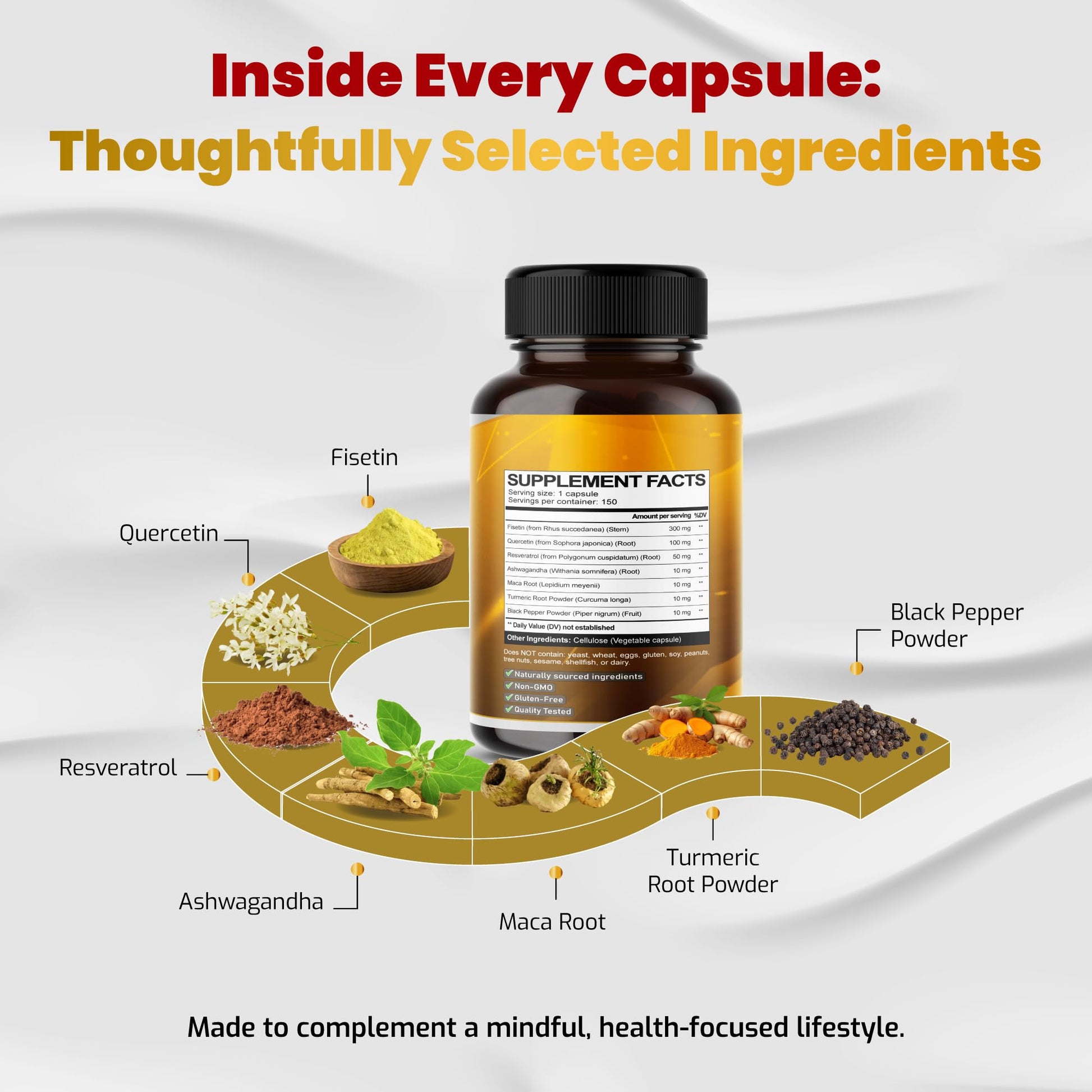 VEGATOT Organic Fisetin Complex 7-in-1 Formula | with Quercetin, Resveratrol, Ashwagandha, Maca Root, Turmeric, Black Pepper | 150 Capsules | Non-GMO, Gluten-Free VEGATOT buy supplements canada