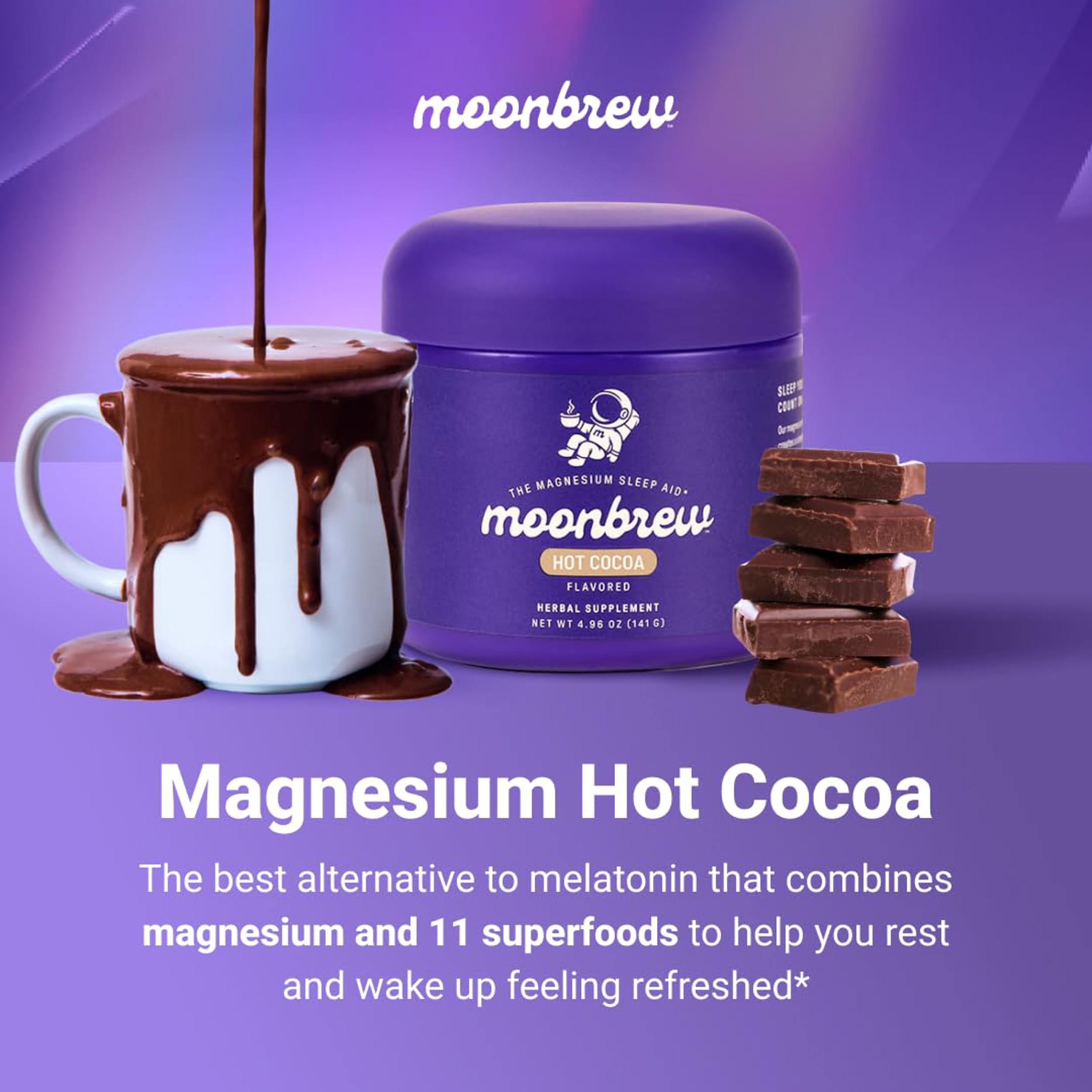 MoonBrew Nighttime Magnesium Hot Cocoa Jar, Natural Sleep Aid Drink Mix for Adults - Calming Melatonin-Free Sleep Support - Sleepy Hot Chocolate Powder with L-Theanine, MoonBrew buy supplements canada