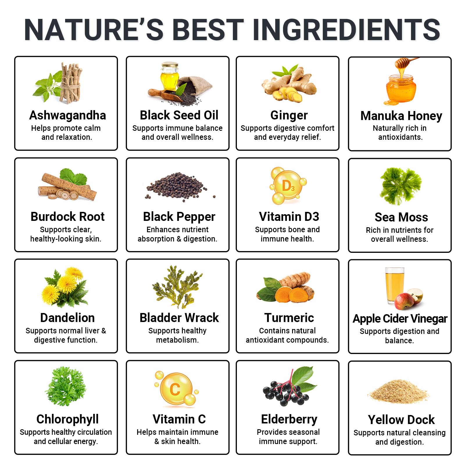 Sea Moss Gummies 16-in-1 - Ashwagandha Black Seed Oil Bladder Wrack Turmeric Vitamin C & D3 with Manuka Burdock Root Dandelion Yellow Dock Natural Detox & Liver Health Immune Support, Energy Boost GRGTP buy supplements canada