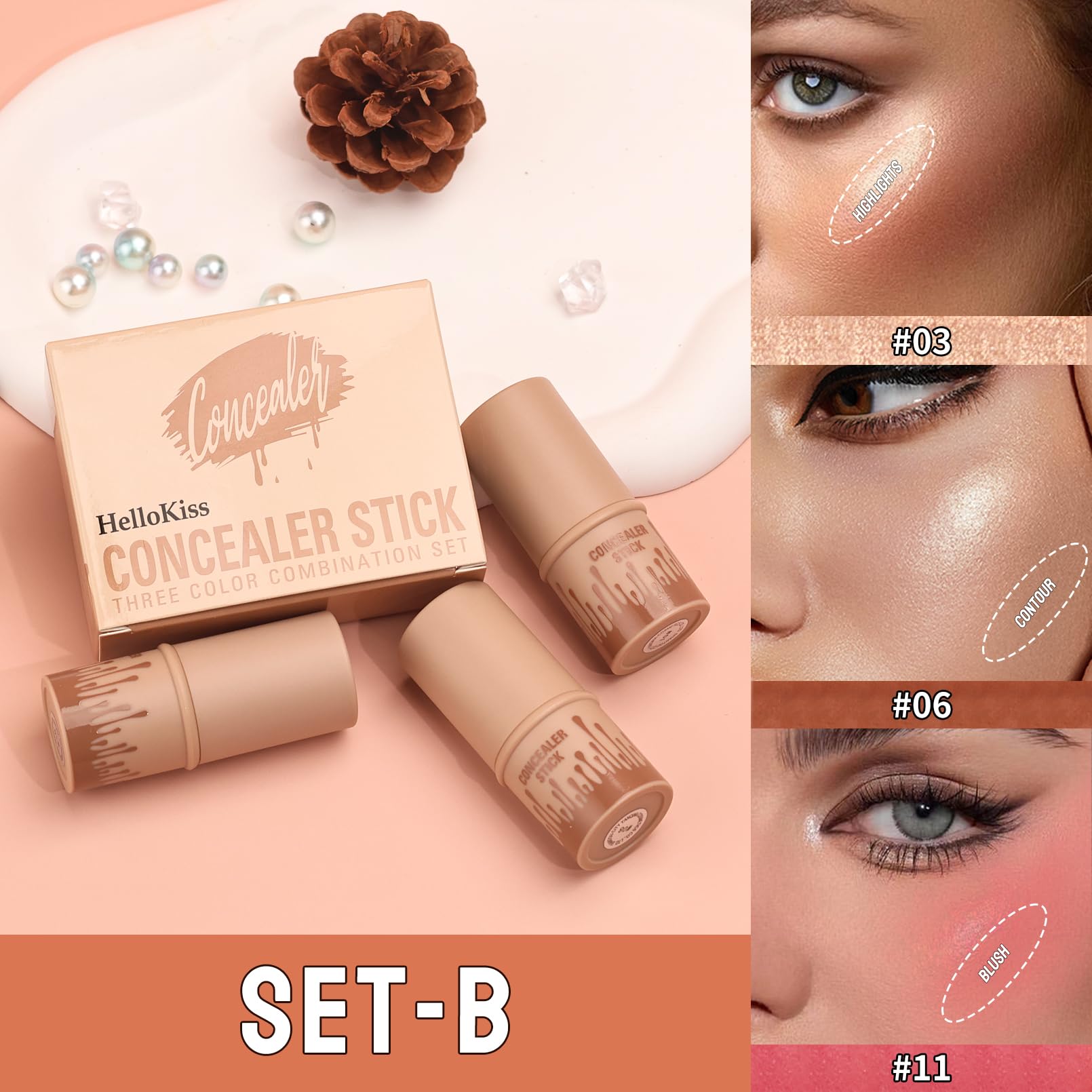 3Pcs Cream Contour Sticks Kit, Highlighter Stick Blush Stick Cream Contour Kit Makeup Set with Brush,Face Brightens & Shades Contour Stick Waterproof for Women QIC buy supplements canada