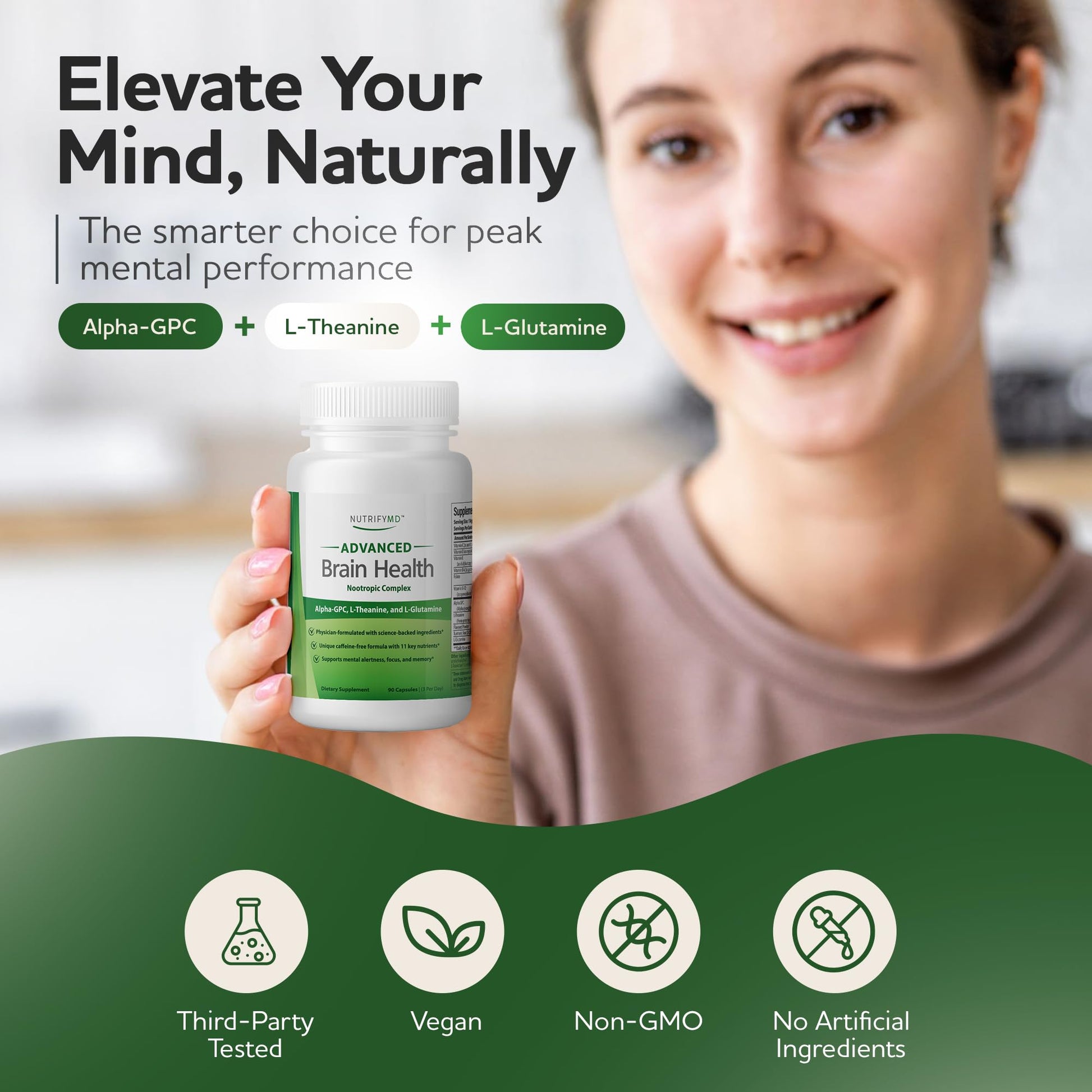 Advanced Brain Health Supplement with Alpha GPC, L-Theanine, L-Glutamine for Memory and Focus - 90 Capsules NutrifyMD buy supplements canada