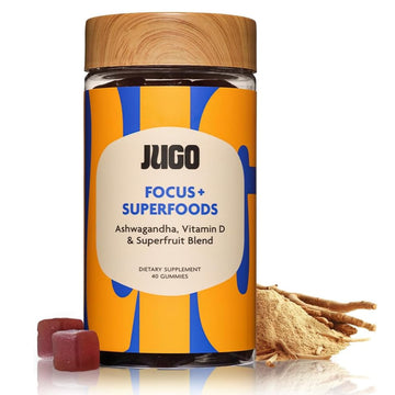 JUGO Focus + SUPERFOODS Ashwagandha Gummies with Vitamin D3 & Superfruit Blend, Vegetarian-Friendly Focus Supplement with Adaptogens, Gelatin-Free and Gluten-Free, Non-GMO, Made in USA, 40 Coun JUGO LLC buy supplements canada