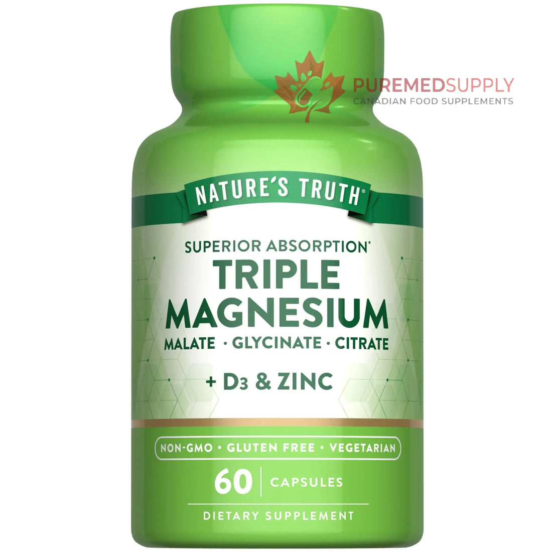 Nature's Truth Triple Magnesium Complex Supplement | 60 Capsules | Glycinate, Citrate & Malate | with D3 & Zinc | Vegetarian, Non-GMO, & Gluten Free Nature's Truth buy supplements canada