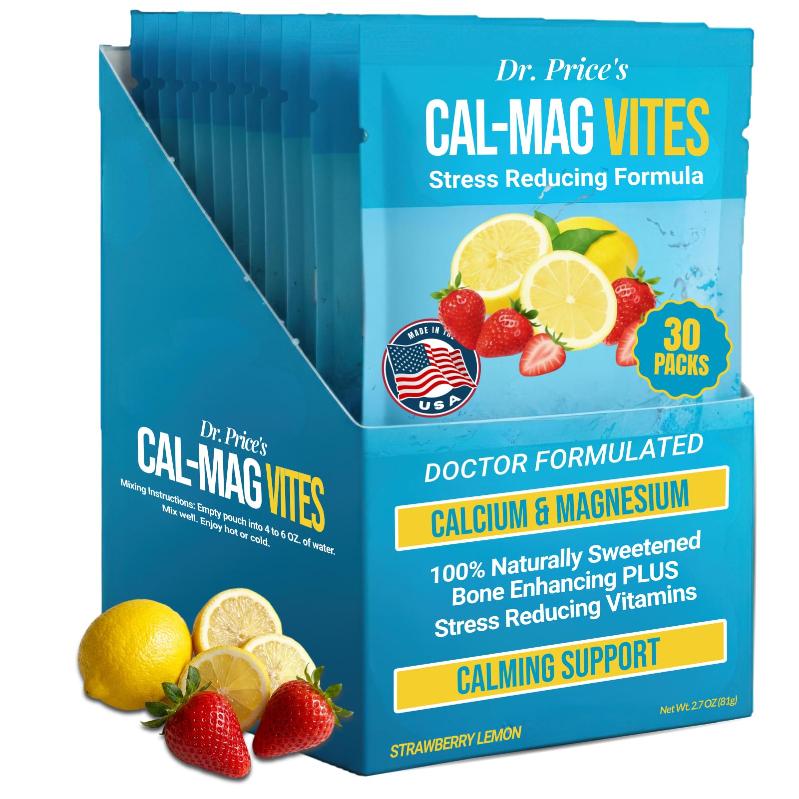Dr. Price’s Cal-Mag Vites – Strawberry Lemon, 30 Packs | Calcium Magnesium Powder Packets + Vitamin D3, K & Boron | Calming Bone & Muscle Support for Kids & Adults | Doctor-Formulated, Made in USA Dr. Price's Vitamins buy supplements canada