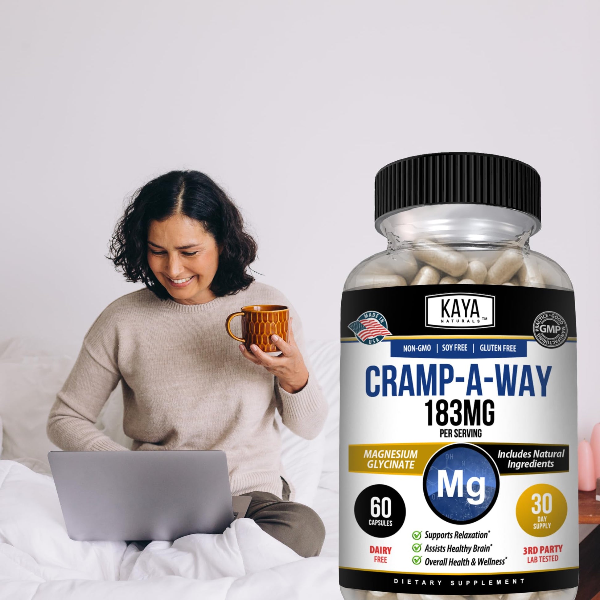 Kaya Naturals Cramp-A-Way Magnesium Glycinate 183mg (60 Count (Pack of 1) Kaya Naturals buy supplements canada