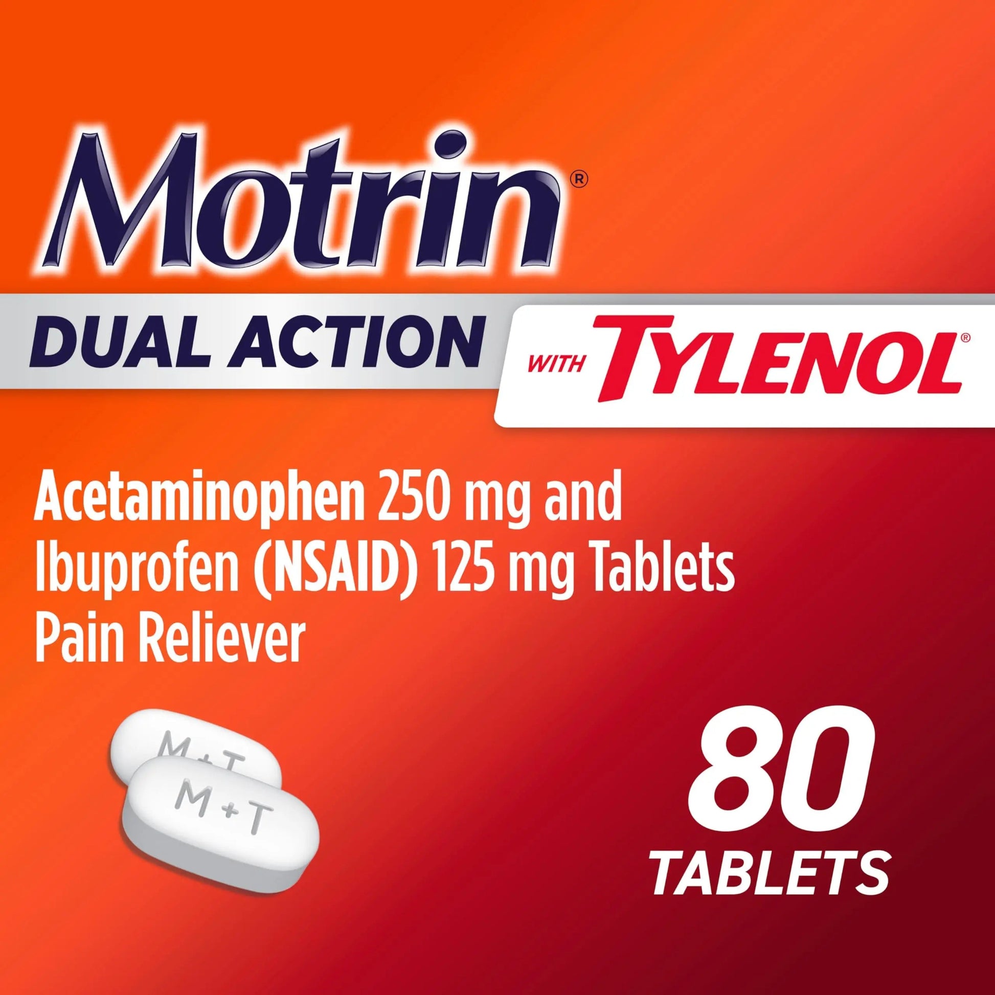 Motrin Dual Action with Tylenol, Fast-Acting Dual Action Pain Reliever with Ibuprofen & Acetaminophen for Minor Aches & Pains, Ibuprofen (NSAID) 125 mg & Acetaminophen 250 mg, 80 ct Motrin buy supplements canada