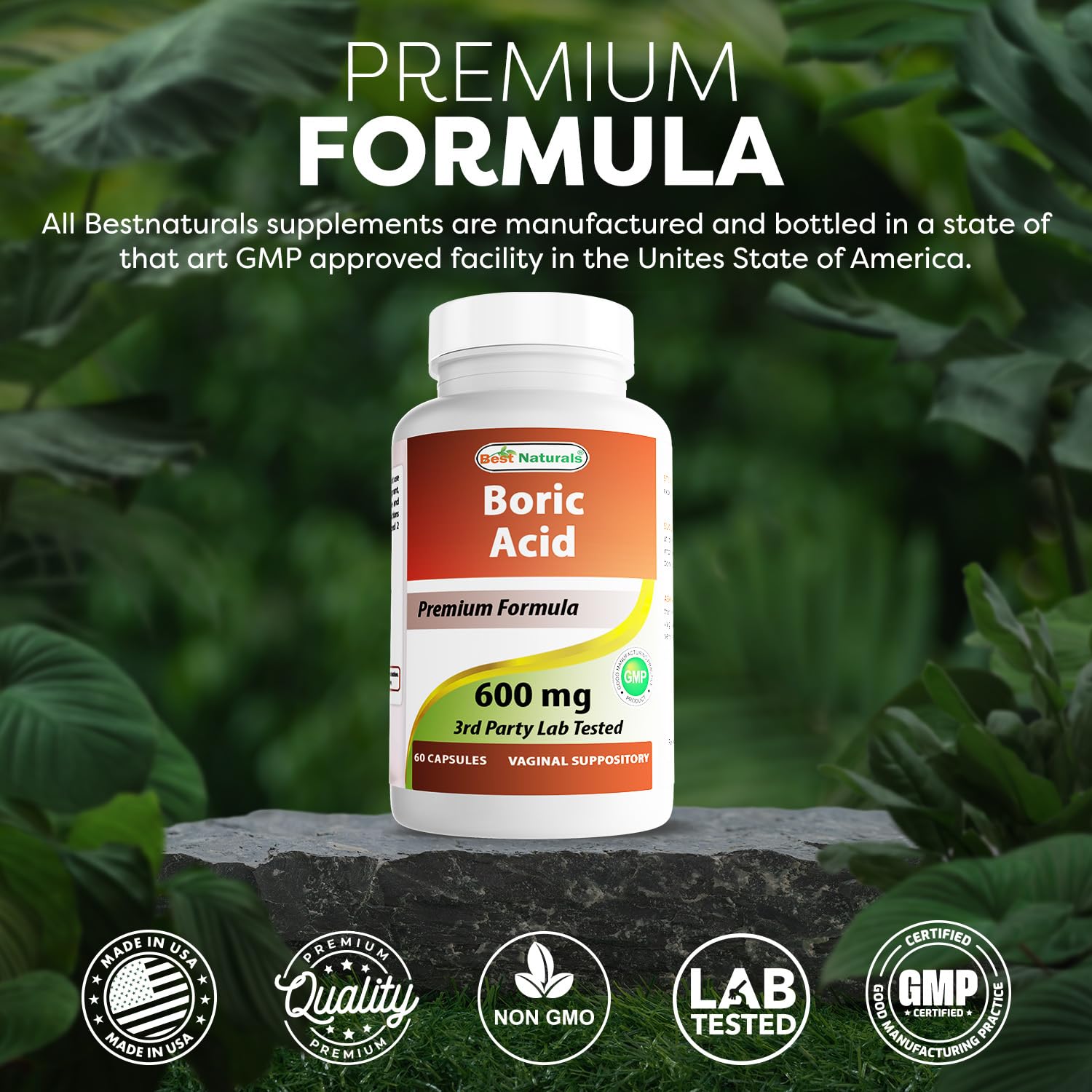 Best Naturals Boric Acid Vaginal Suppositories - Made in USA - USP Medical Grade Fine Powder, Easy Dissolve, Third Party Tested - 60 Count Best Naturals buy supplements canada