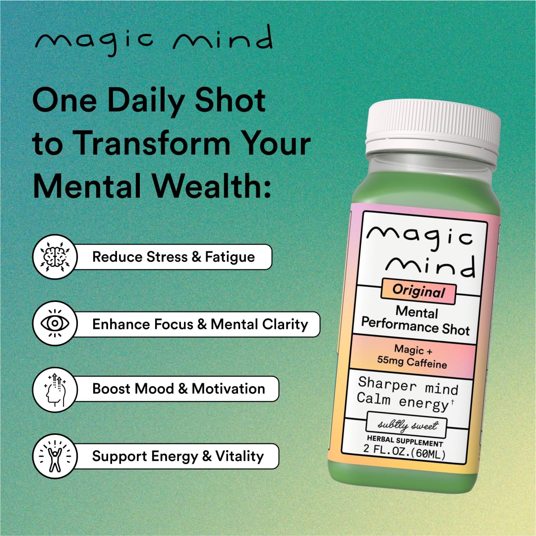 Magic Mind Energy And Focus Drink Shots - Stress Relieving, No Jitters, Ashwagandha, Vitamin B12, Vitamin C, Matcha Green Tea, Functional Mushrooms - 2 FL Oz (15 Pack) Magic Mind buy supplements canada