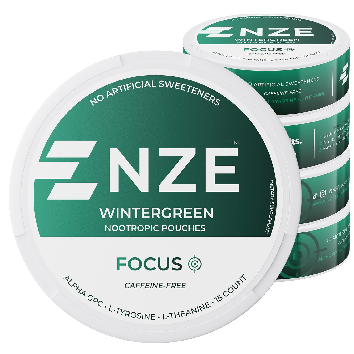 NZE Caffeine Free Nootropic Pouches (Wintergreen) - Nootropic Pouches with Alpha GPC, L-Tyrosine & L-Theanine - No Sugar or Artificial Sweeteners - 15 Pouches Per Can - 5 Pack NZE buy supplements canada