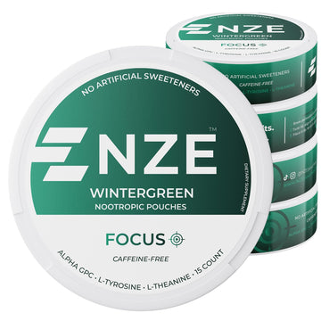 NZE Caffeine Free Nootropic Pouches (Wintergreen) - Nootropic Pouches with Alpha GPC, L-Tyrosine & L-Theanine - No Sugar or Artificial Sweeteners - 15 Pouches Per Can - 5 Pack NZE buy supplements canada