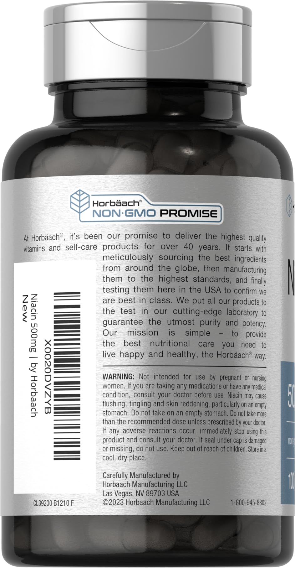 Niacin | Vitamin B3 500mg | 100 Capsules | with Flushing | Non-GMO, and Gluten Free Horbäach buy supplements canada