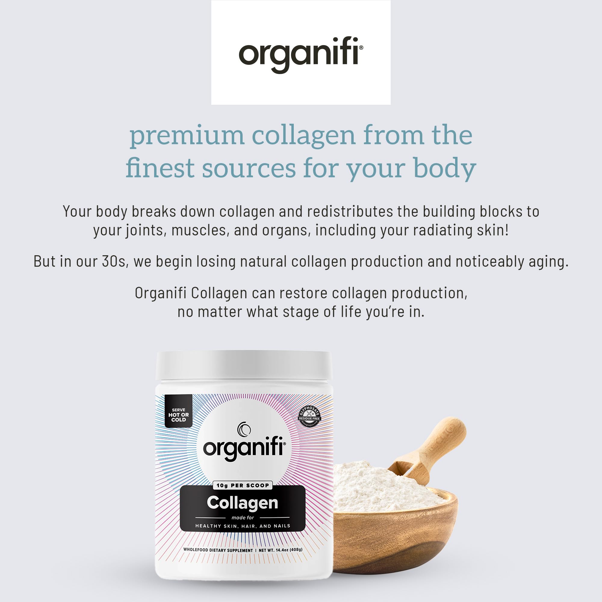 Organifi Unflavored Collagen Powder - Supports Stronger Skin, Nail, and Hair, 40 Servings Organifi buy supplements canada