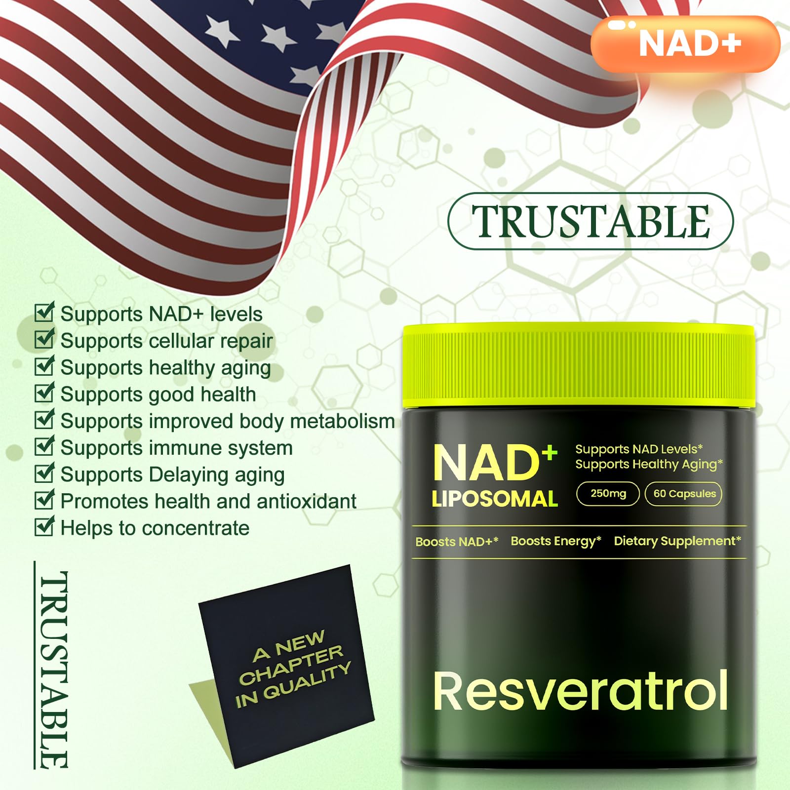 Lyndops NAD Supplement, Liposomal Nicotinamide Riboside Resveratrol 250mg, NMN Alternative, High Purity NAD Supplement for Women & Men, Anti-Aging, Cellular Energy, Mental Focus - 60 Capsules Lyndops buy supplements canada