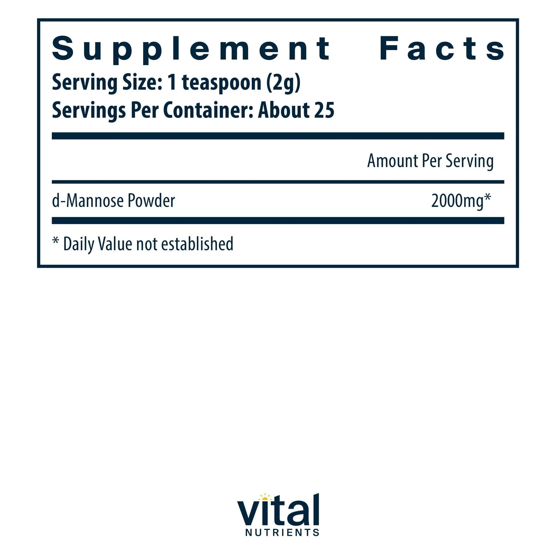 Vital Nutrients Mannose Powder 50g - Vegan D-Mannose Supplement for Urinary Tract and Bladder Support - Gluten, Dairy, Soy Free - Non-GMO - 25 Servings Vital Nutrients buy supplements canada