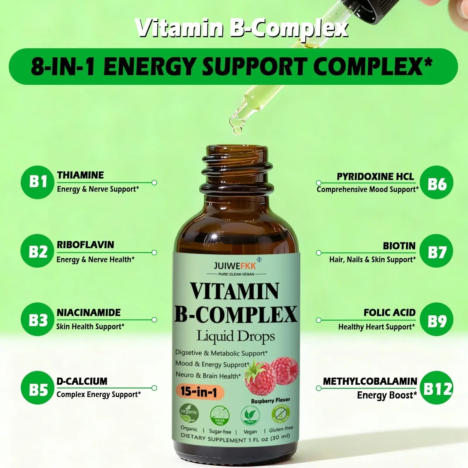 Vitamin B Complex Liquid Drops for Women Men & Kids, 15-in-1 VIT B Complex with Vitamin C B12 B6 B1 Niacin Folate Magnesium JUIWEFKK buy supplements canada