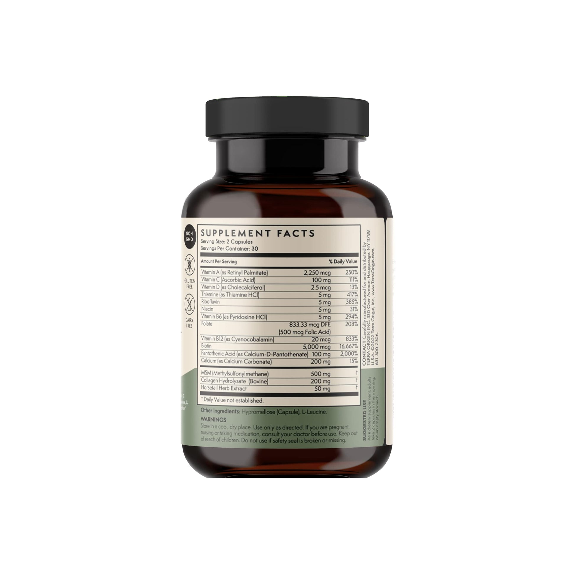 TERRA ORIGIN Healthy Hair, Skin and Nails Supplement | Collagen, Biotin, Horsetail & B-Complex | Supports Hair Strength, Skin Elasticity & Nail Growth | Vitamins for Women and Men | 60 Capsules TERRA ORIGIN buy supplements canada